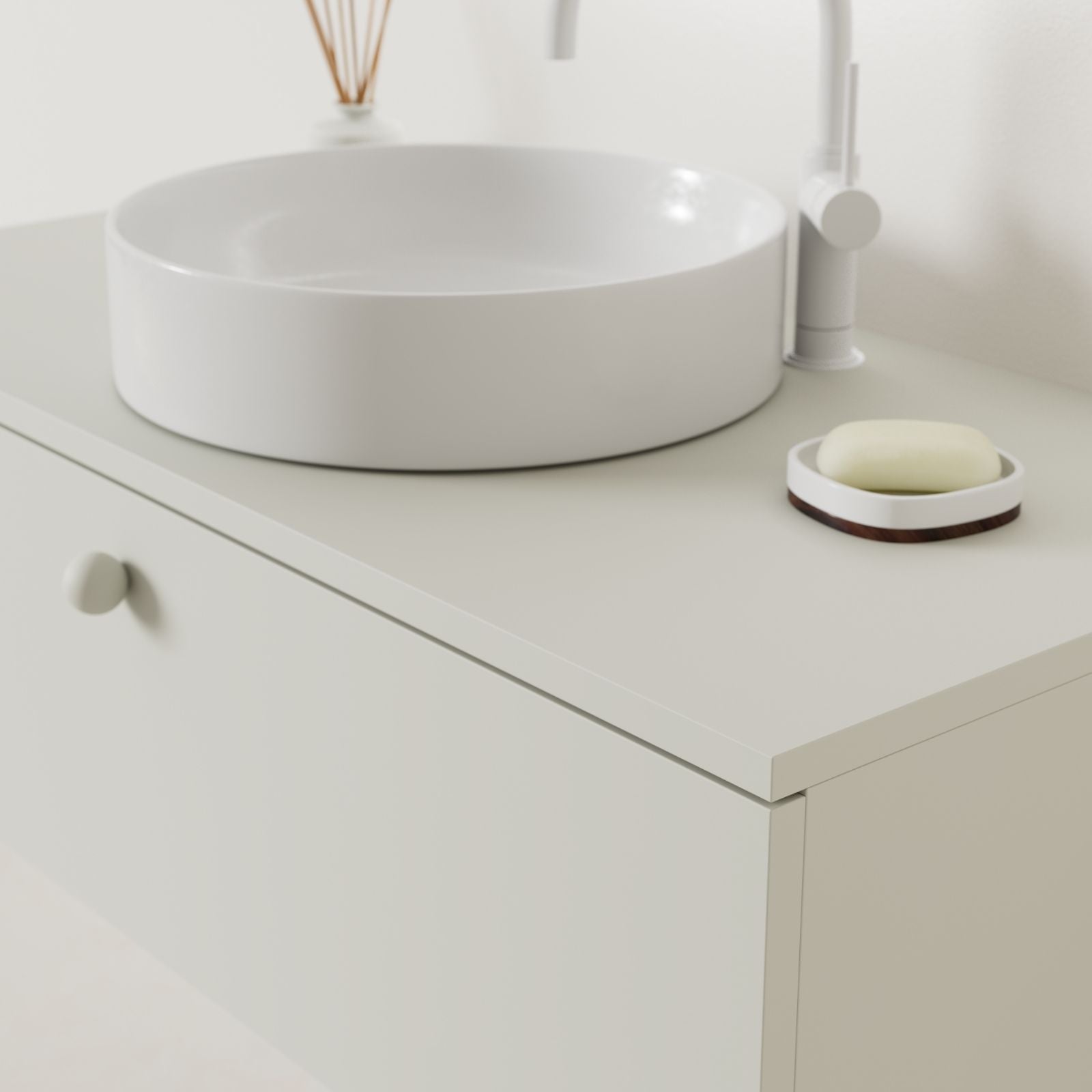 meuble salle de bain mino 100 cm craie avec vasque posé vue angle