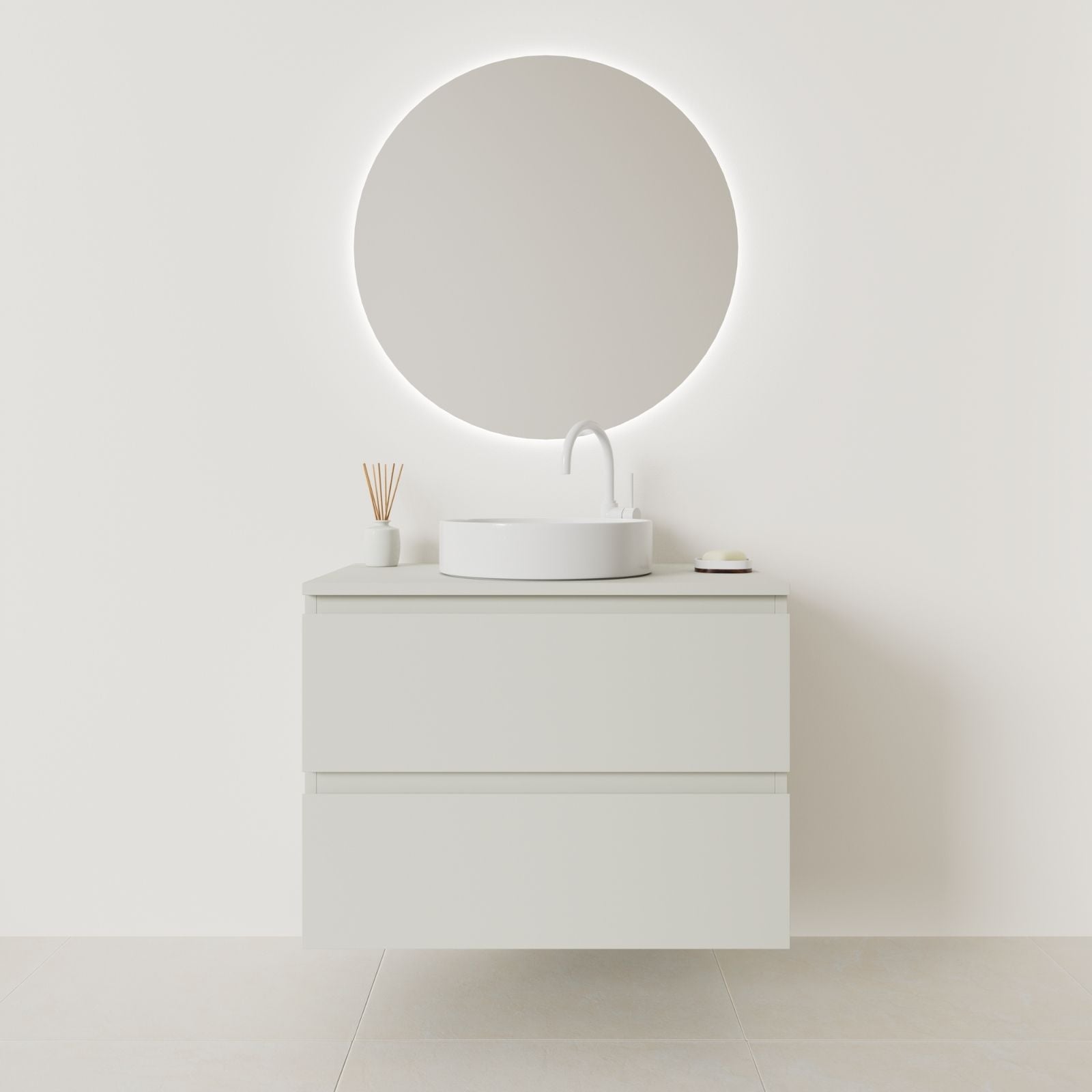 meuble salle de bain marco 80 cm craie façade prise de main vue face