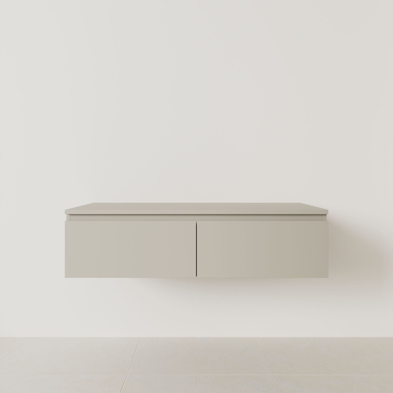 meuble salle de bain mino 120 cm double vasque suspendu greige poignées intégrées vue face.