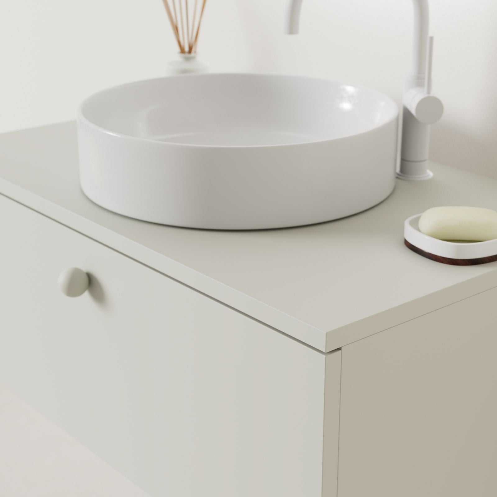 meuble salle de bain mino 80 cm craie avec vasque posé vue angle