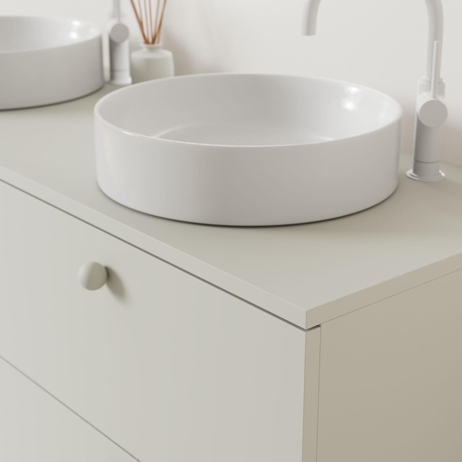 meuble salle de bain marco 140 cm craie double vasque à poser vue angle