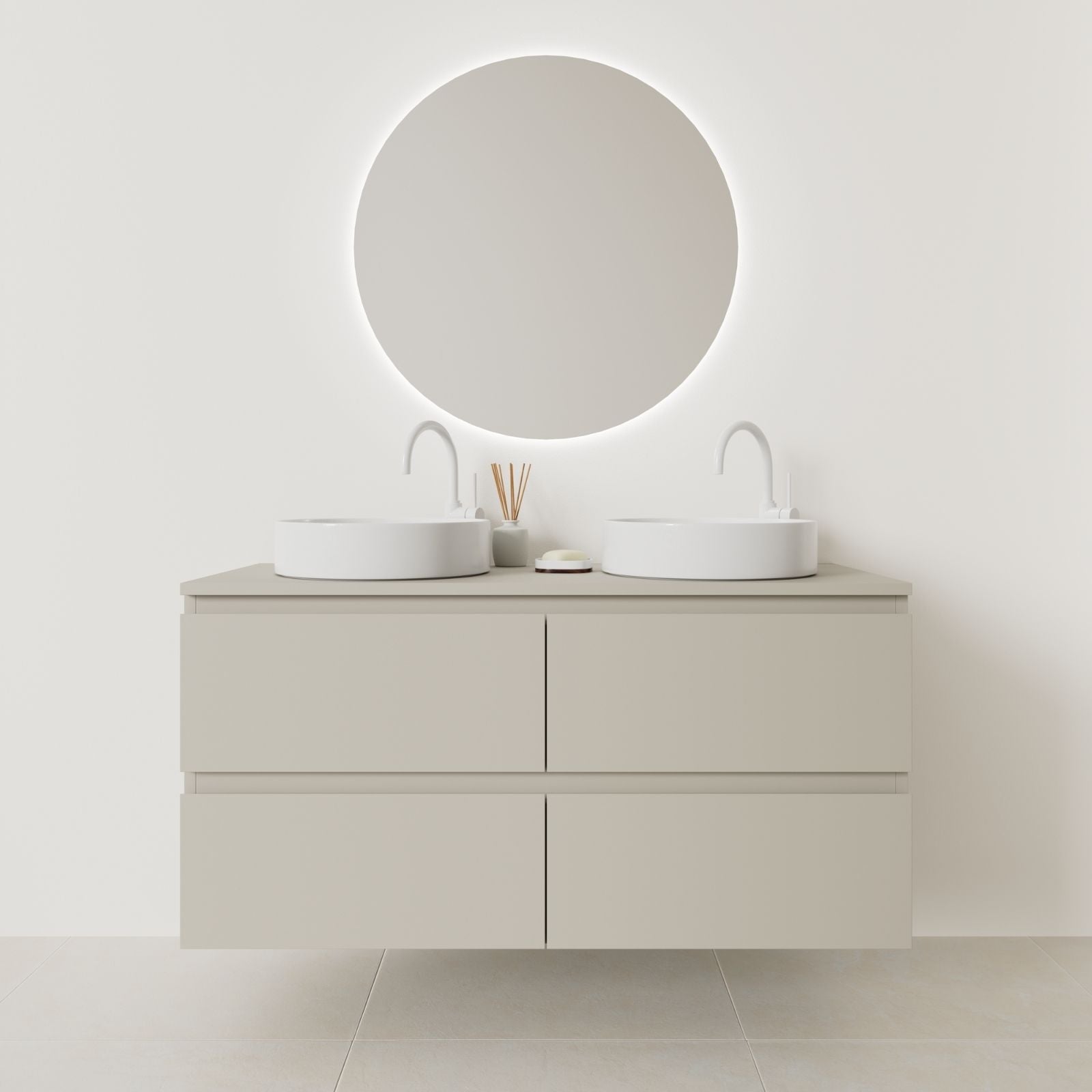 meuble salle de bain marco 120 cm double vasque suspendu greige prise de main vue face