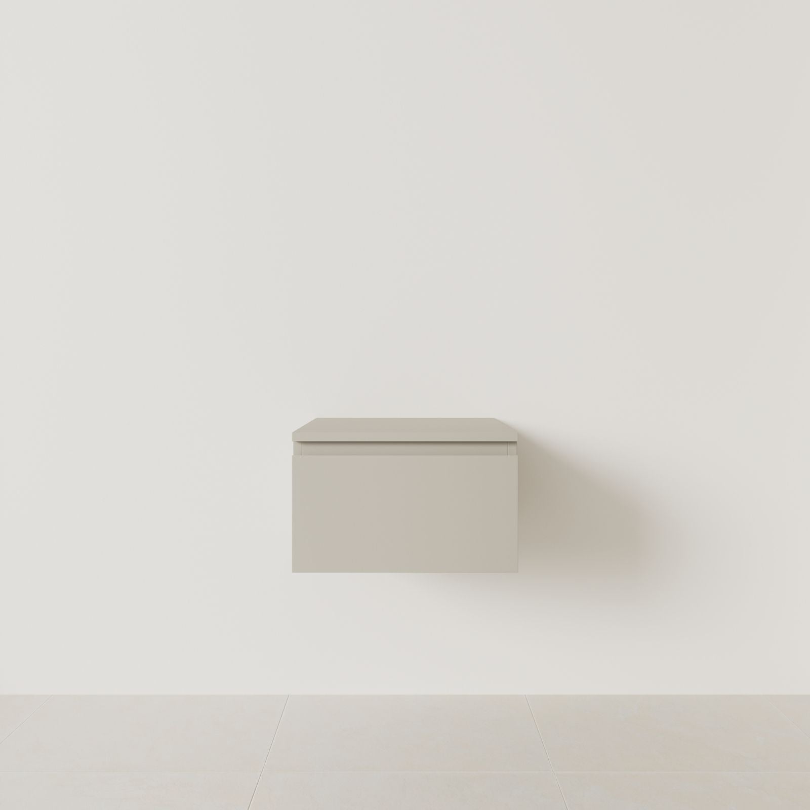meuble salle de bain mino 50 cm greige meuble seul suspendu poignées intégrées vue face.