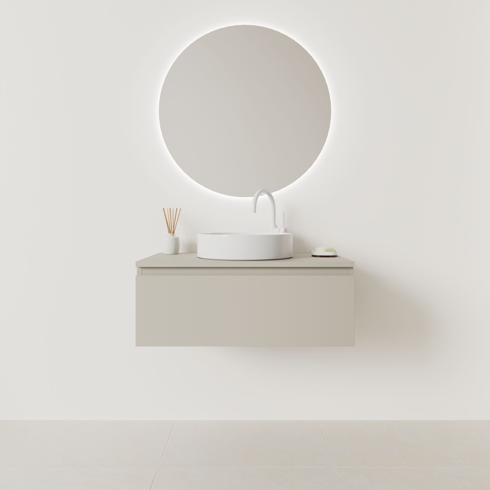 meuble salle de bain mino 80 cm greige façade prise de main vue face