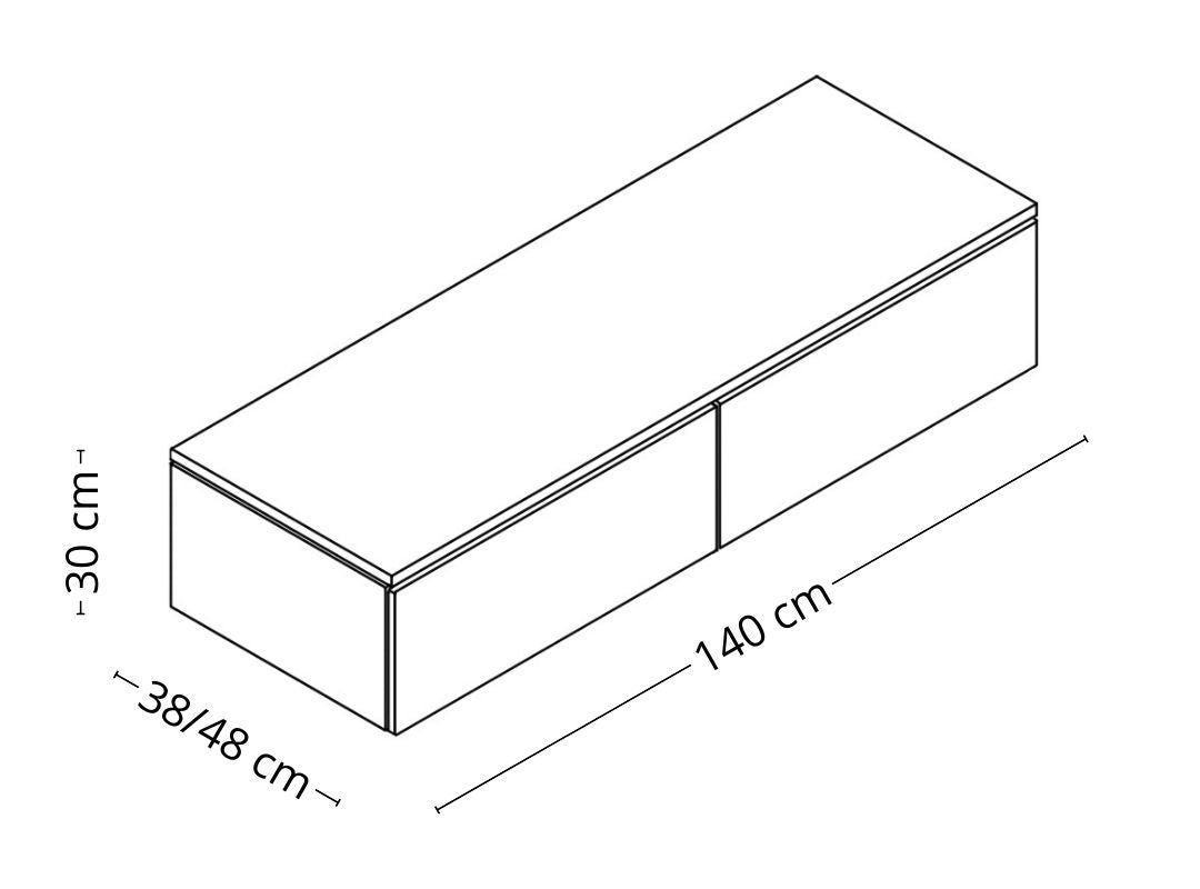 Dimensions sur vue en axonométrie avec dimensions meuble Mino 140