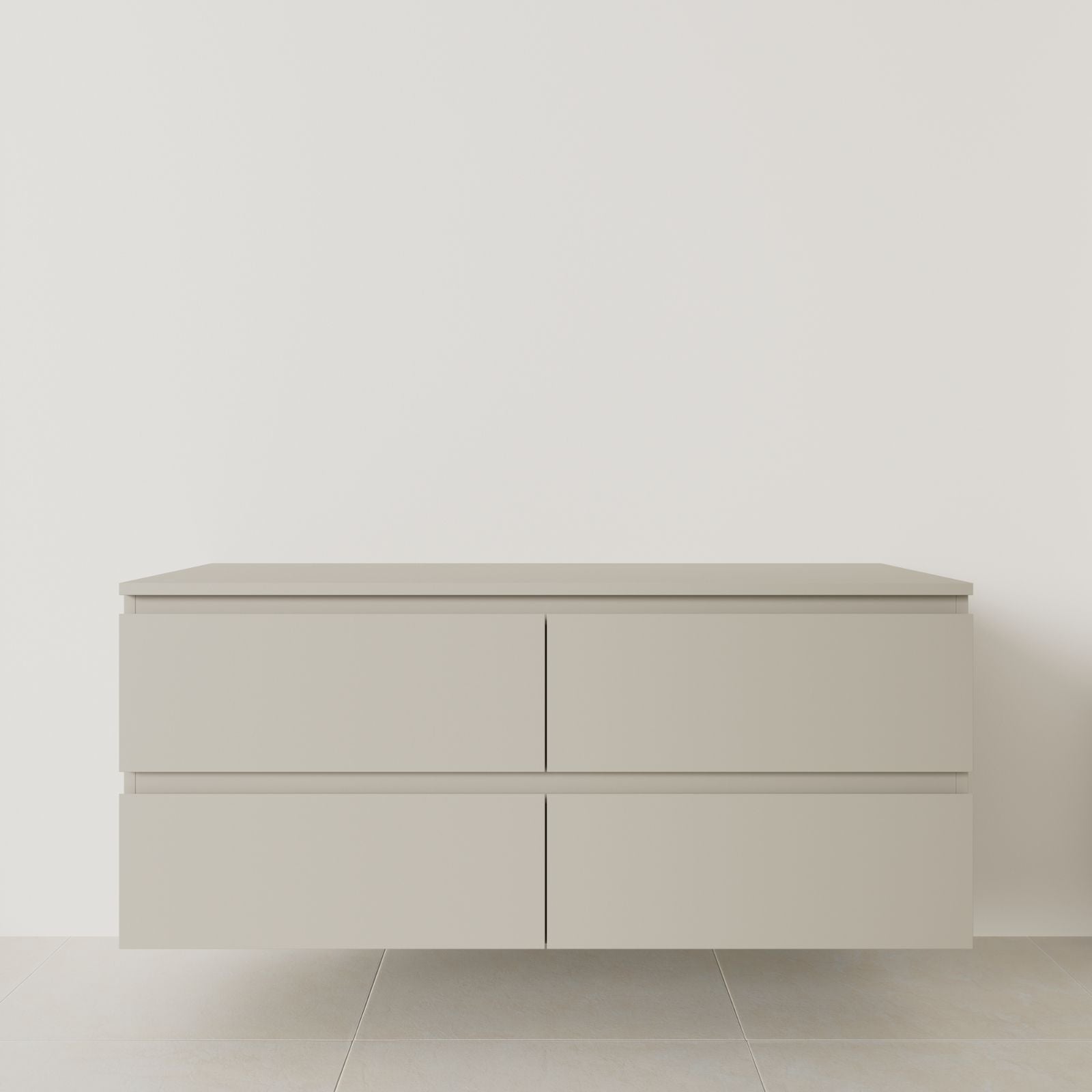 meuble salle de bain marco 140 cm double vasque suspendu greige poignées intégrées vue face.