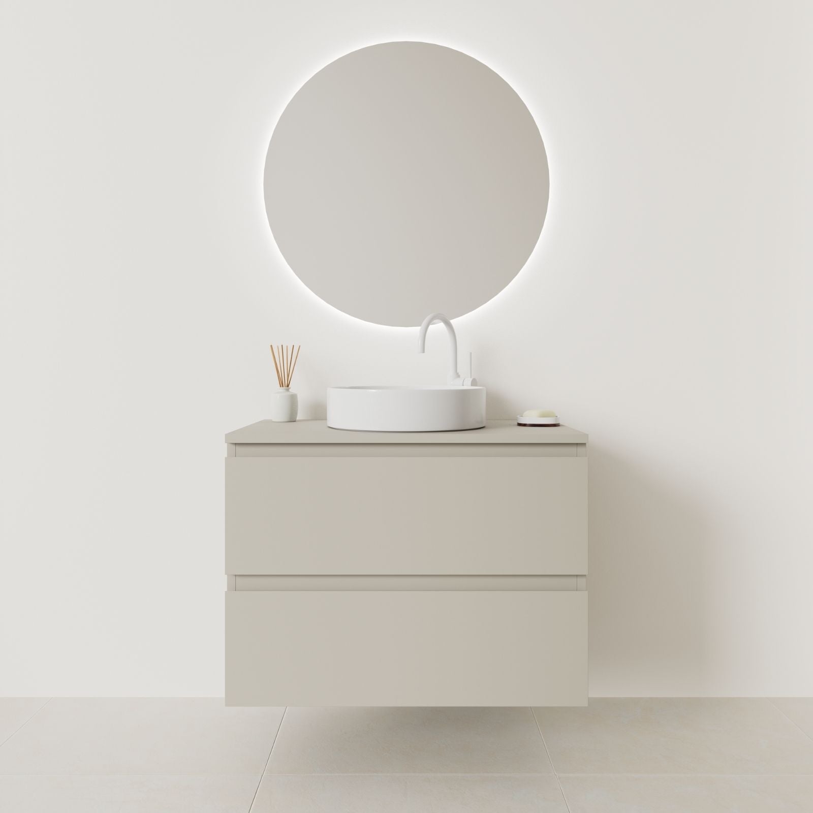 meuble salle de bain marco 80 cm greige façade prise de main vue face