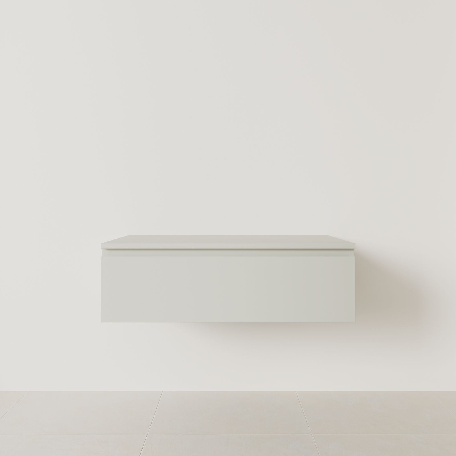 meuble salle de bain mino 100 cm craie meuble seul suspendu poignées intégrées vue face.