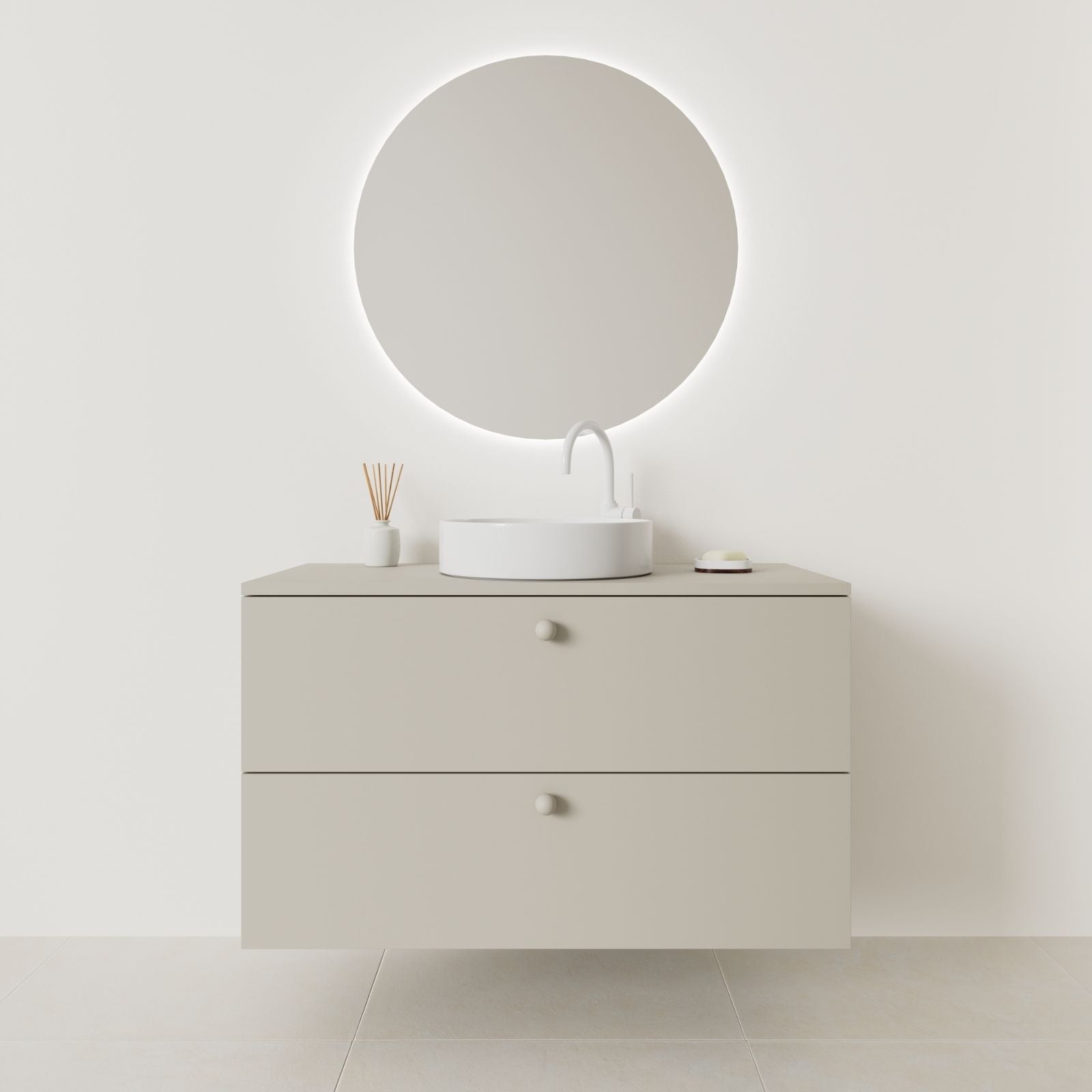 meuble salle de bain marco 100 cm greige façade lisse vue face