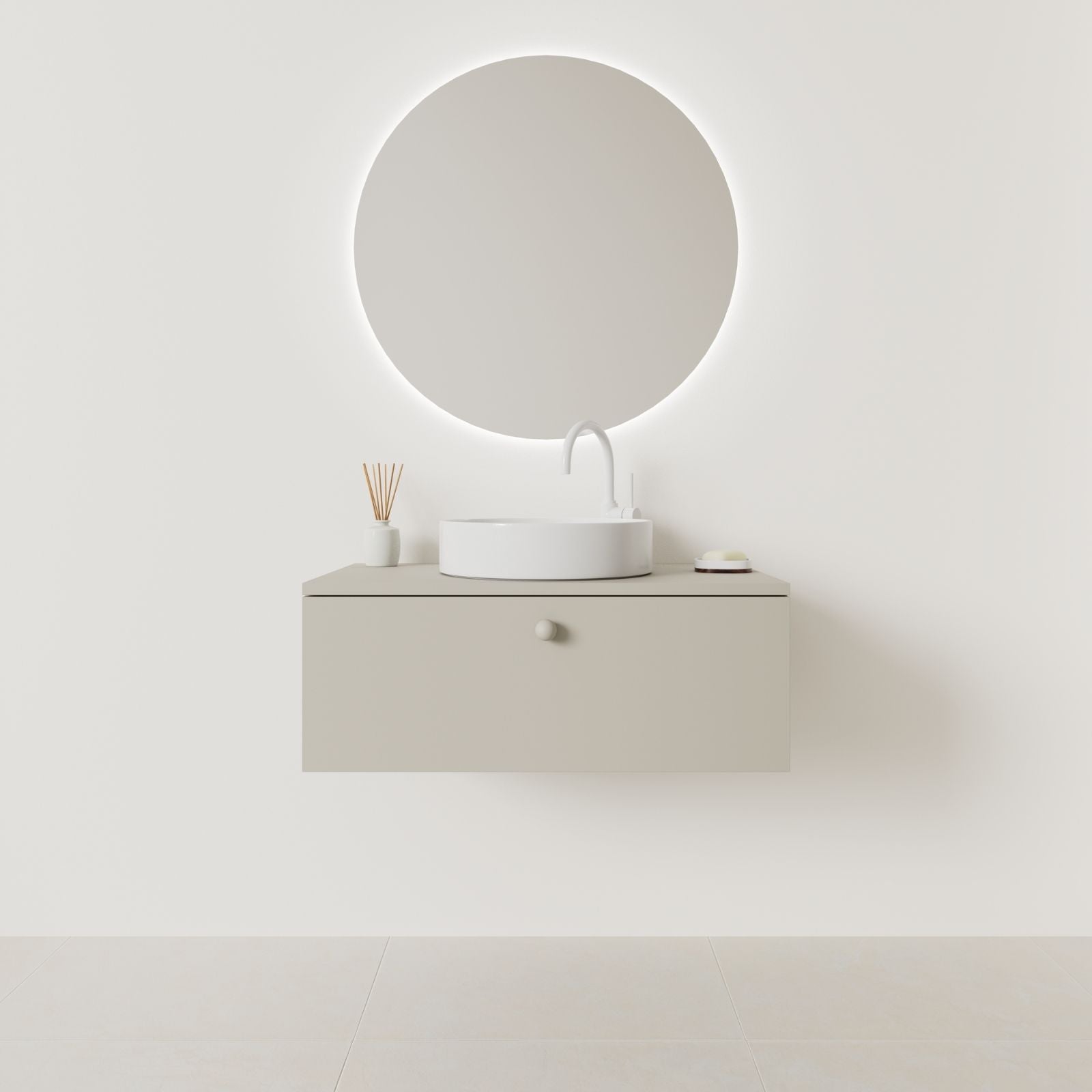 meuble salle de bain mino 80 cm greige façade lisse vue face