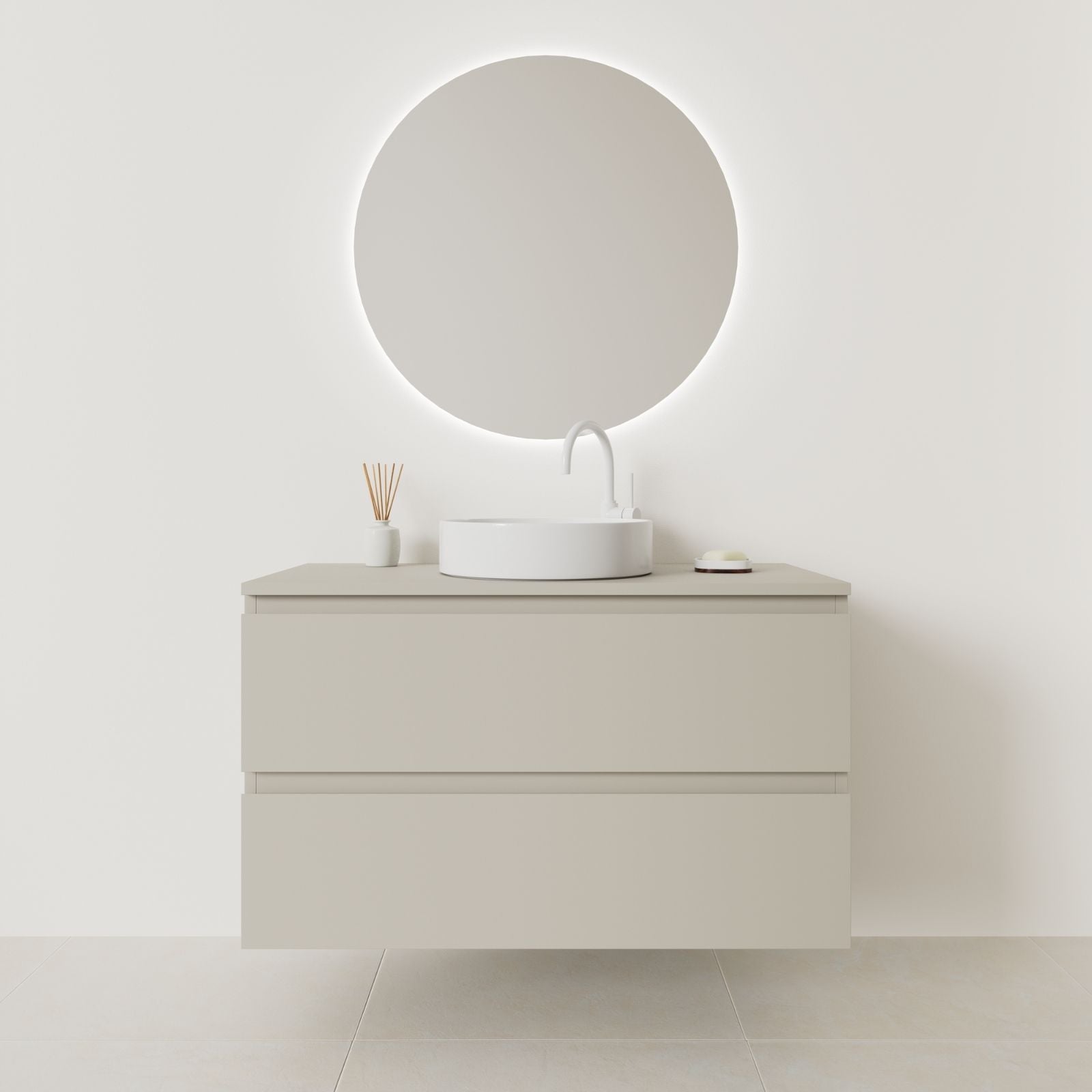 meuble salle de bain marco 100 cm greige façade prise de main vue face