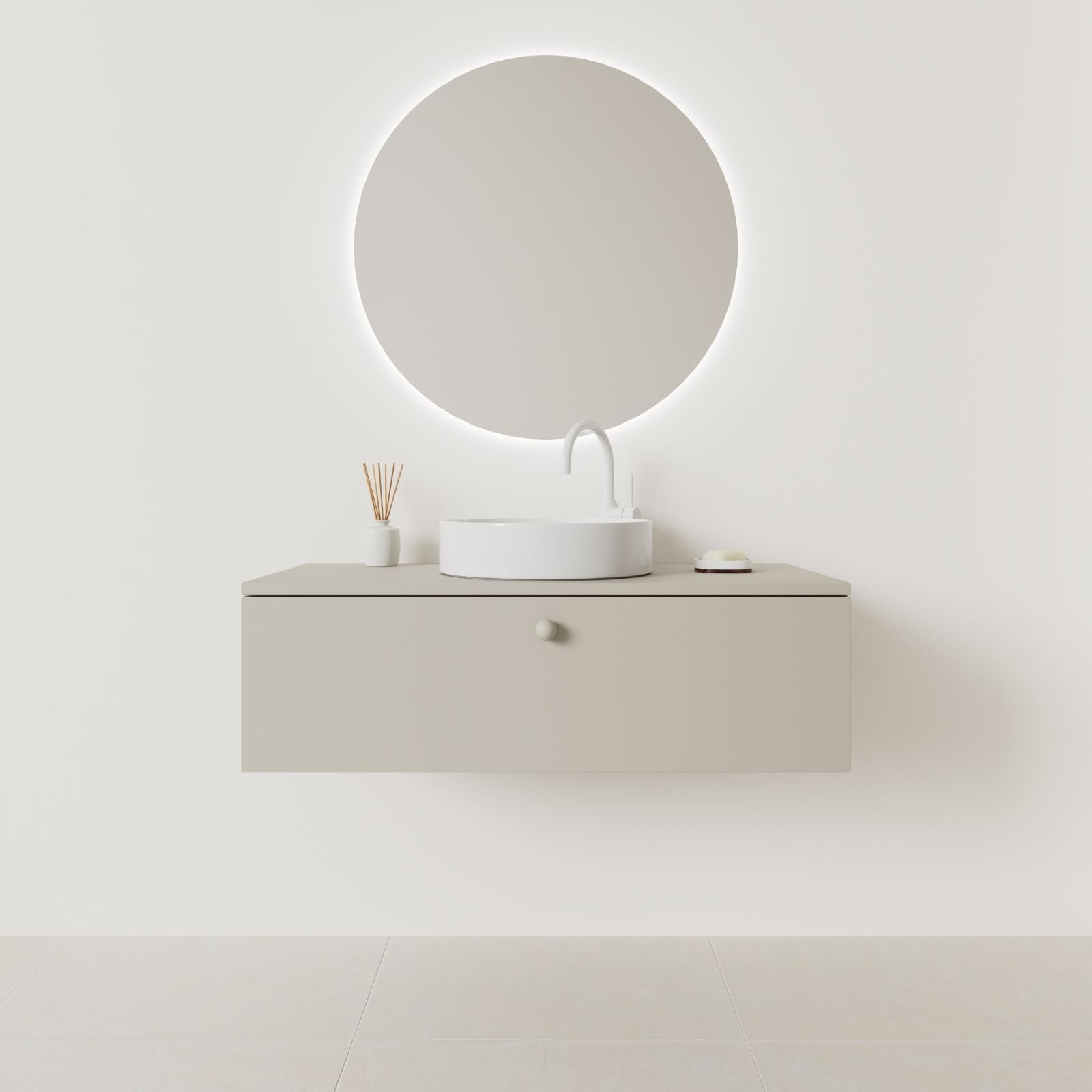 meuble salle de bain mino 100 cm greige façade lisse vue face