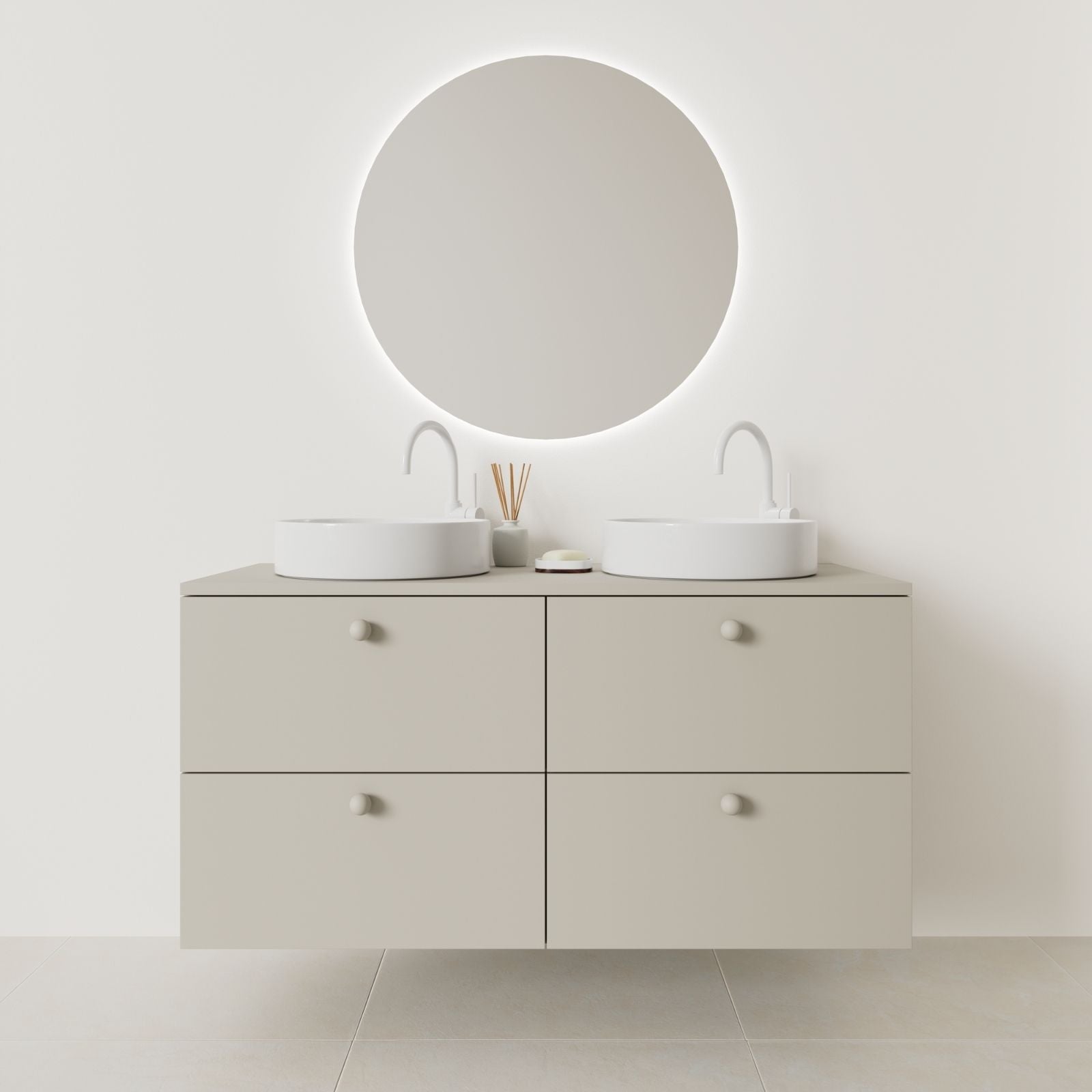 meuble salle de bain marco 120 cm double vasque suspendu greige façade lisse vue face