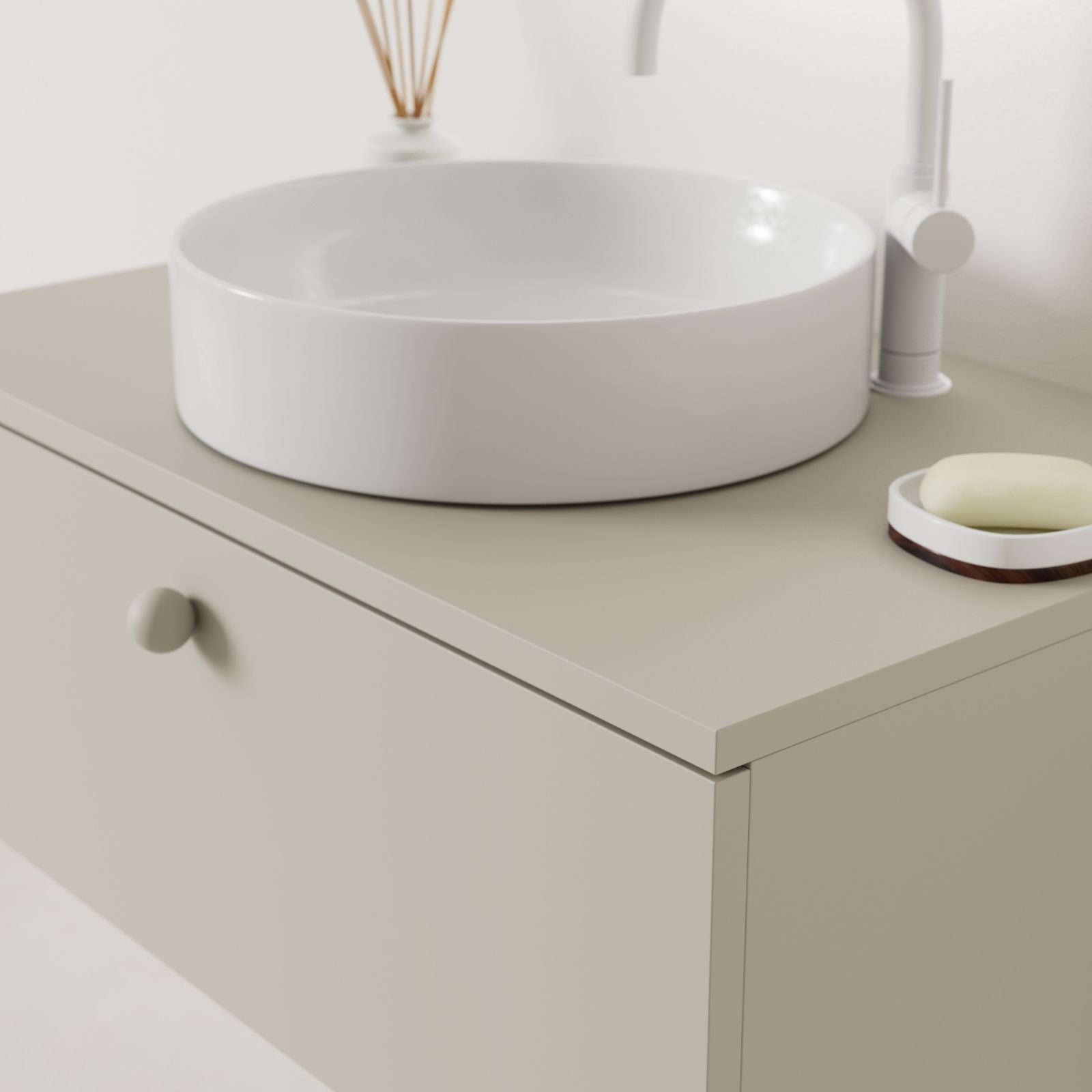 meuble salle de bain mino 80 cm greige avec vasque posé vue angle