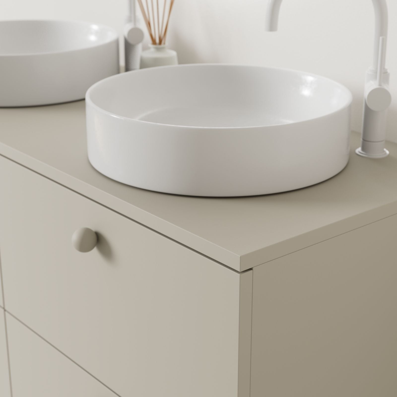meuble salle de bain marco 120 cm greige double vasque à poser vue angle