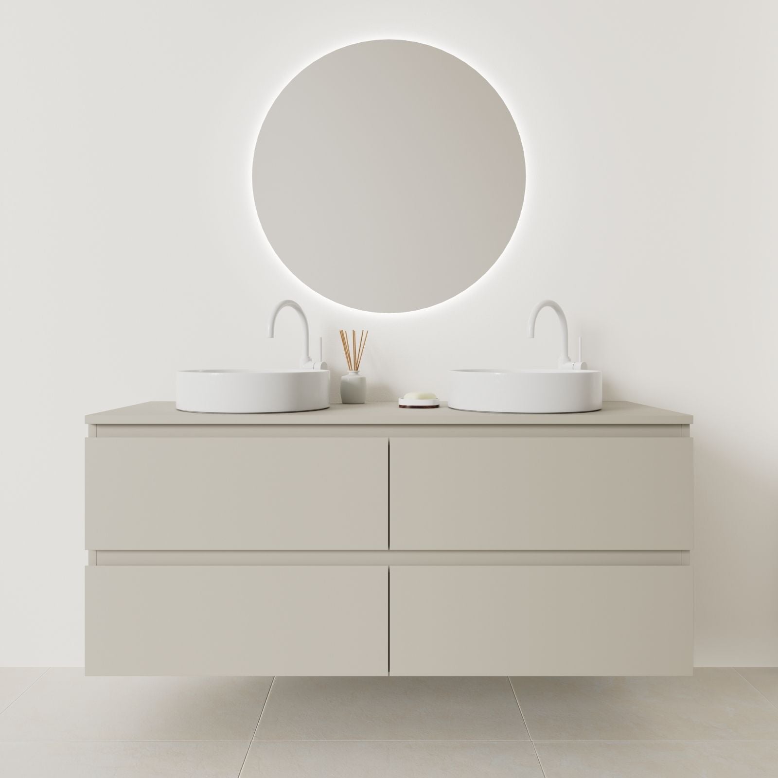 meuble salle de bain marco 140 cm double vasque suspendu greige prise de main vue face