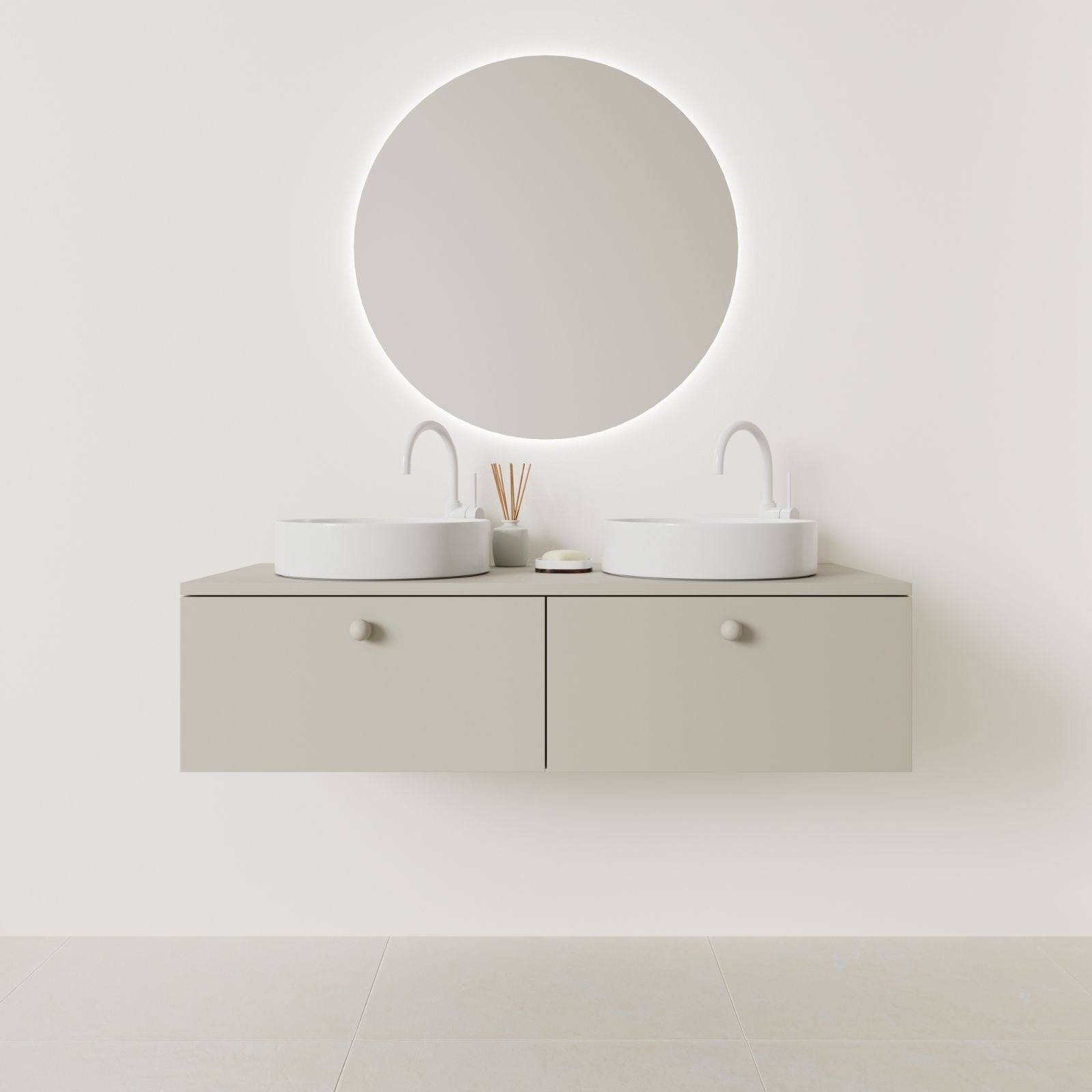 meuble salle de bain mino 120 cm double vasque suspendu greige façade lisse vue face