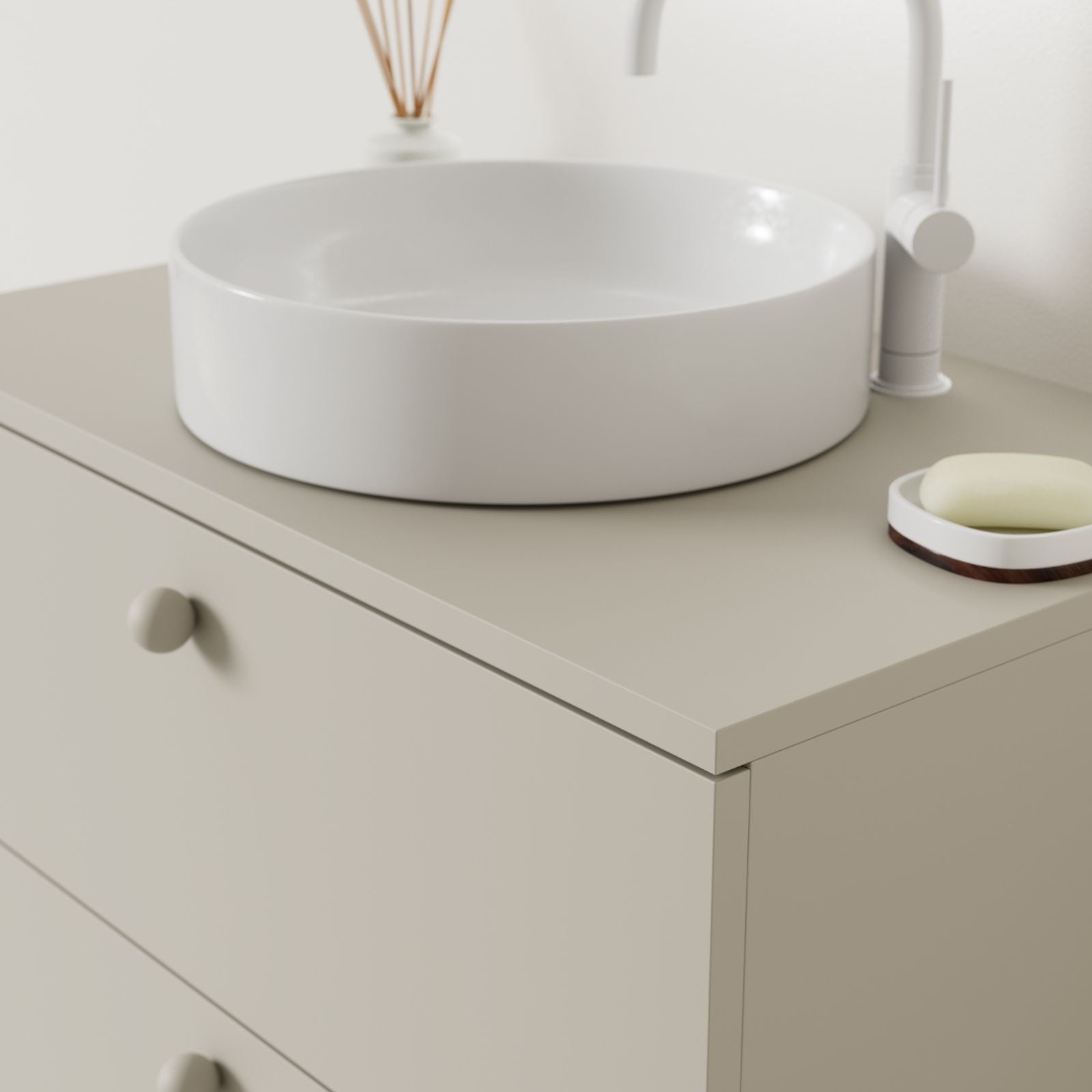 meuble salle de bain marco greige 80 cm avec vasque posé vue angle