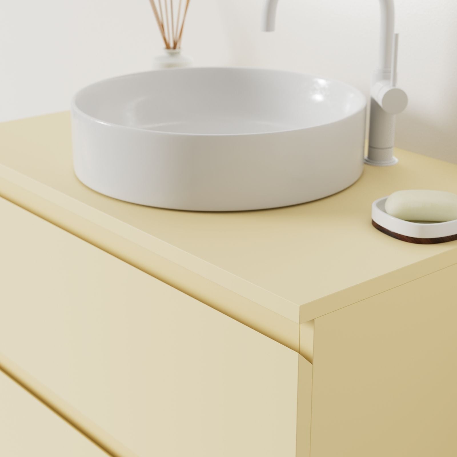 meuble salle de bain marco jaune 80 cm façade prise de main vue angle
