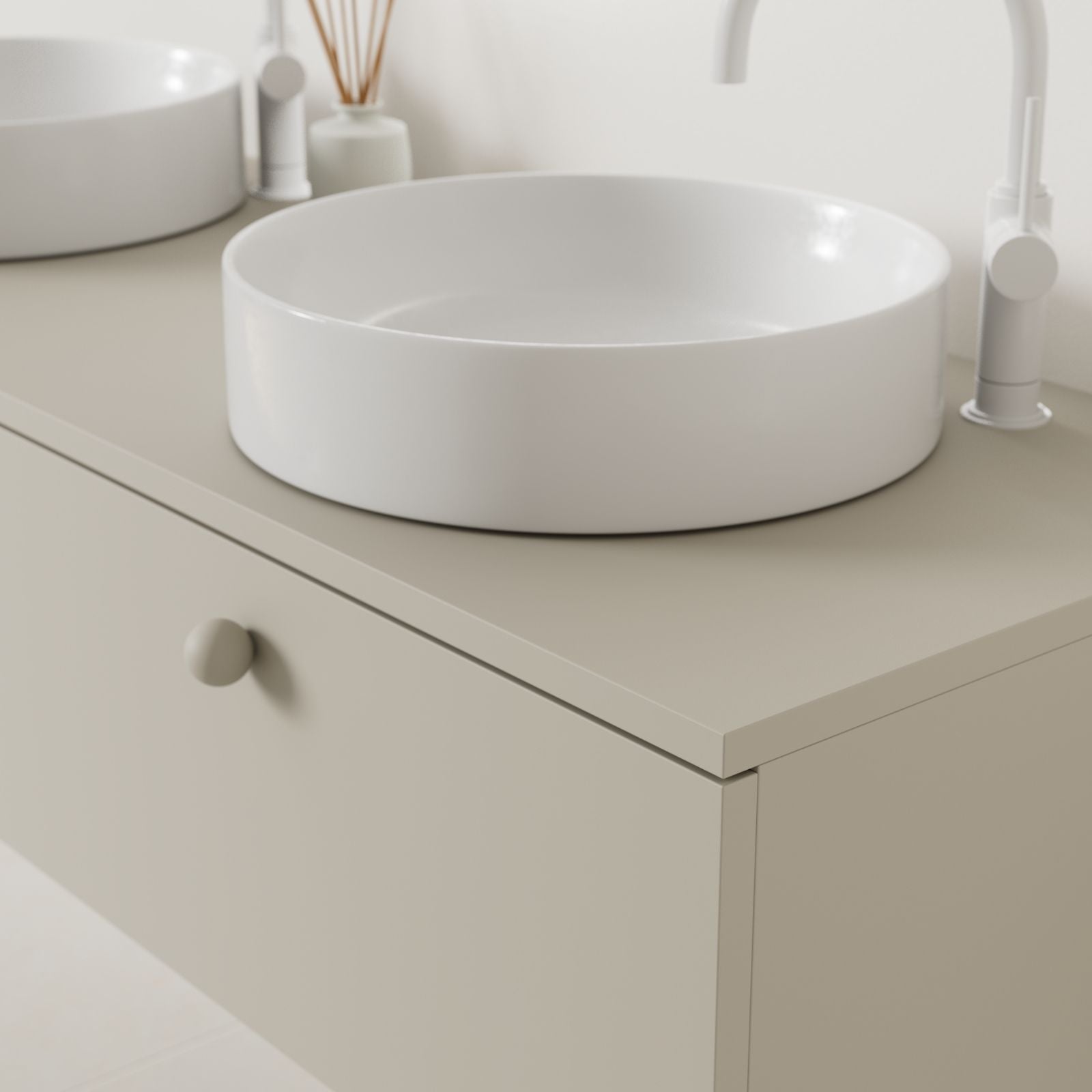 meuble salle de bain mino 140 cm greige double vasque à poser vue angle