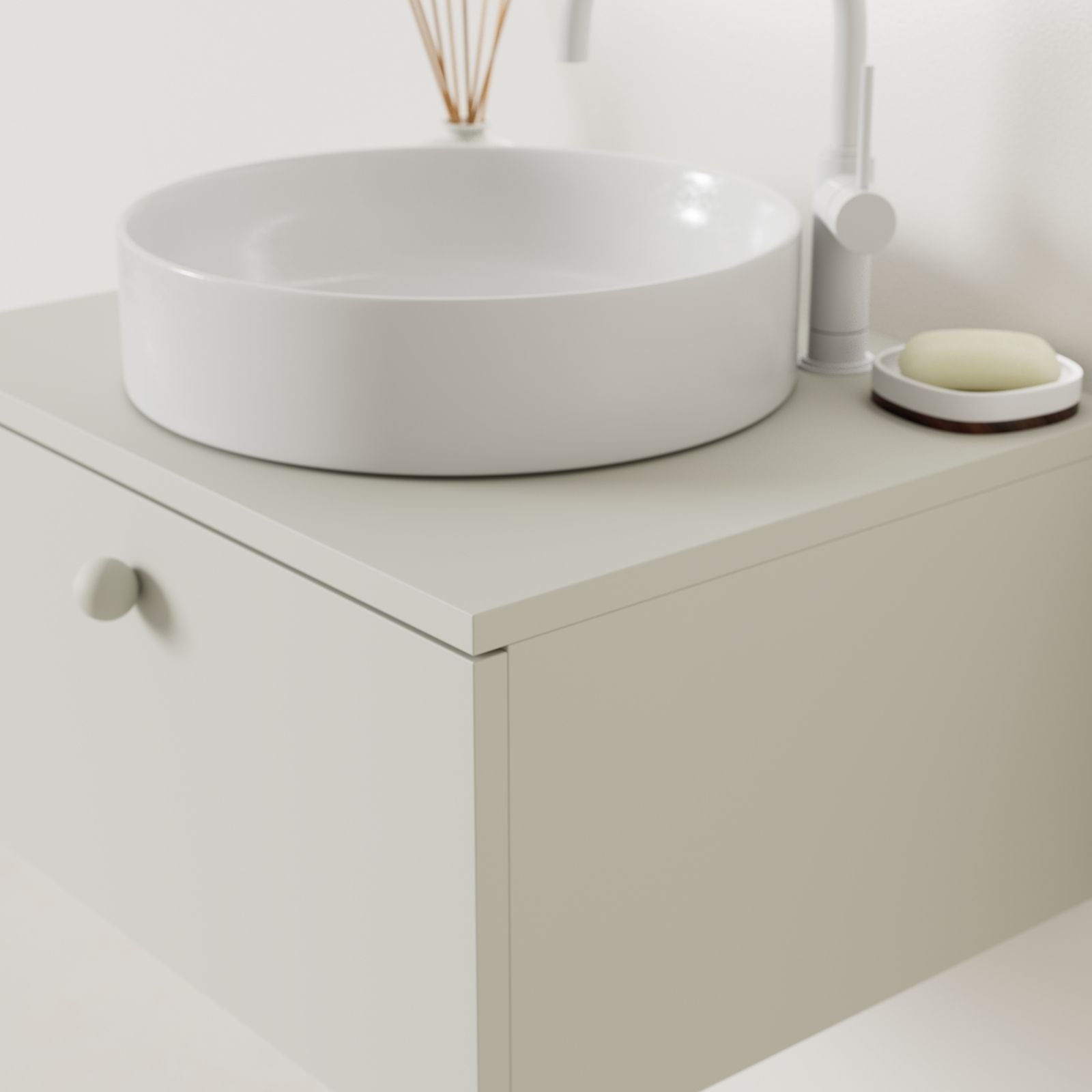 meuble salle de bain mino 60 cm craie avec vasque posé vue angle