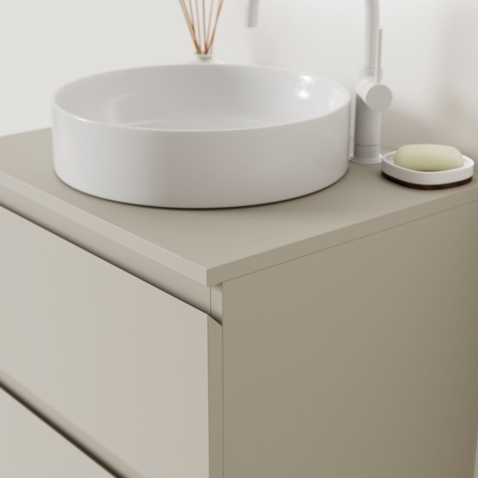 meuble salle de bain marco greige 60 cm façade prise de main vue angle