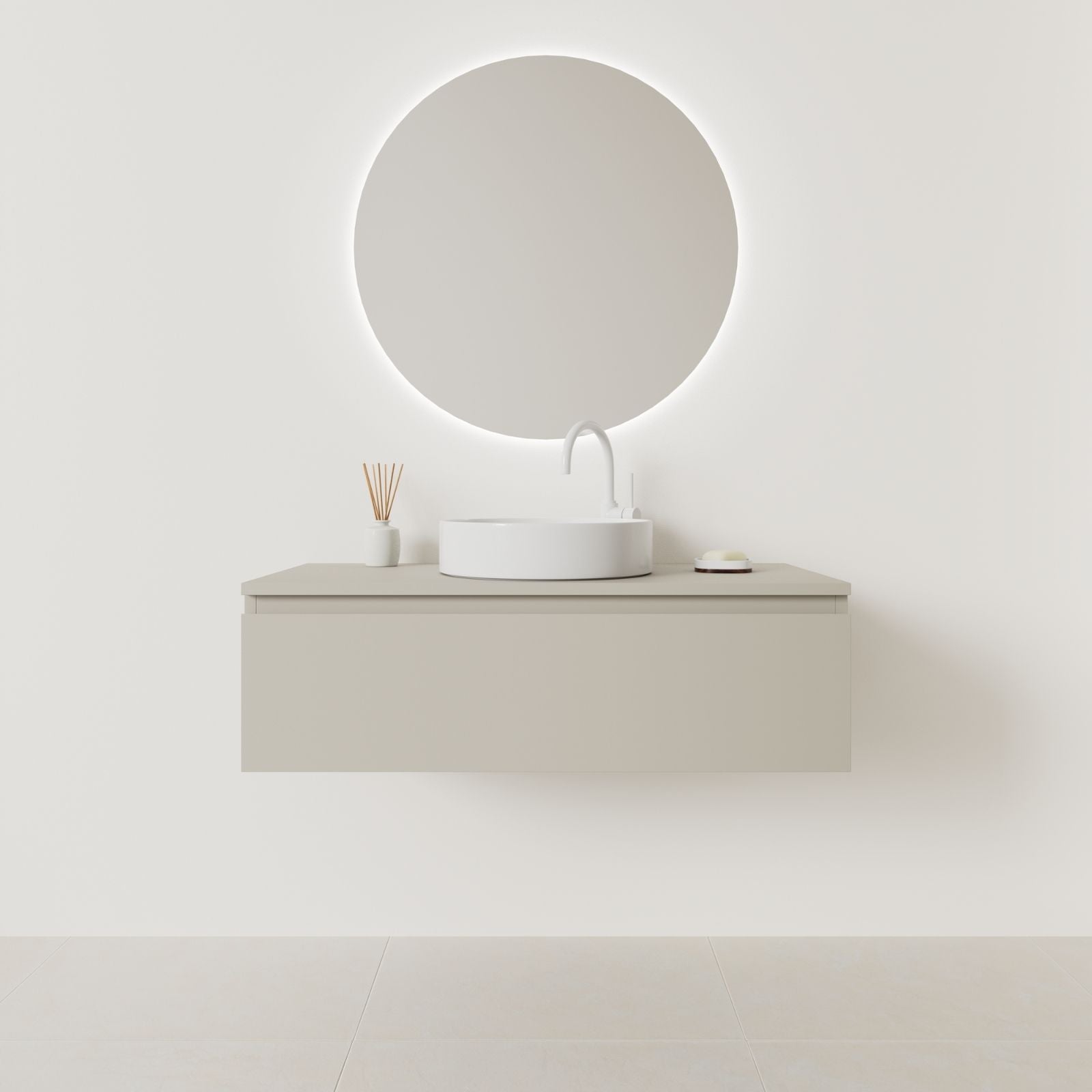 meuble salle de bain mino 100 cm greige suspendu  prise de main vue face