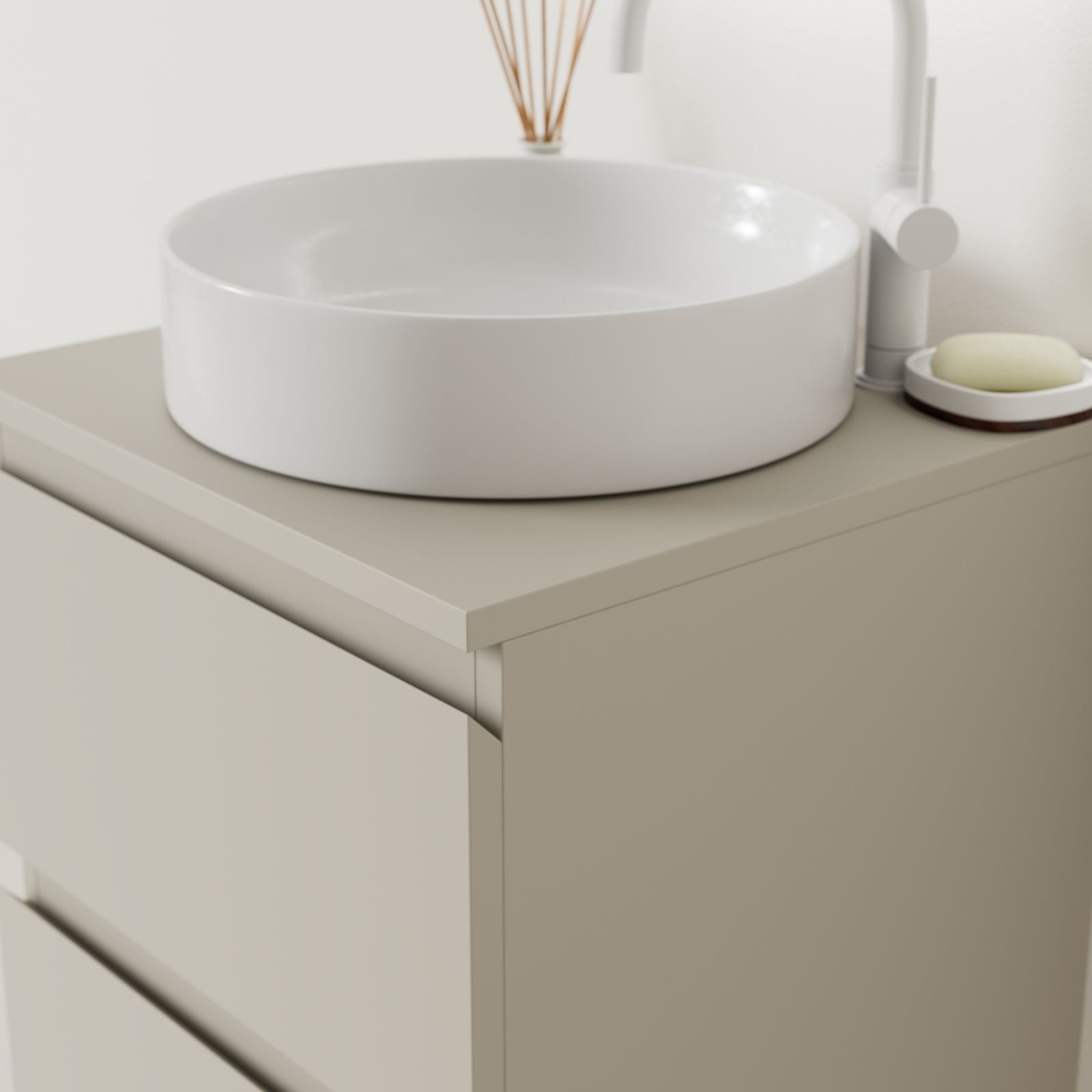 meuble salle de bain marco greige 50 cm façade prise de main vue angle