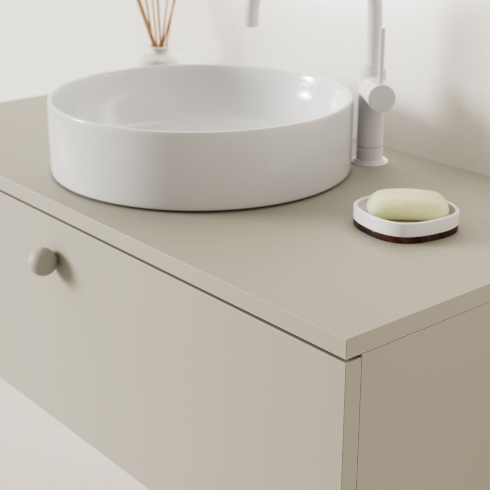 meuble salle de bain mino 100 cm greige avec vasque posé vue angle