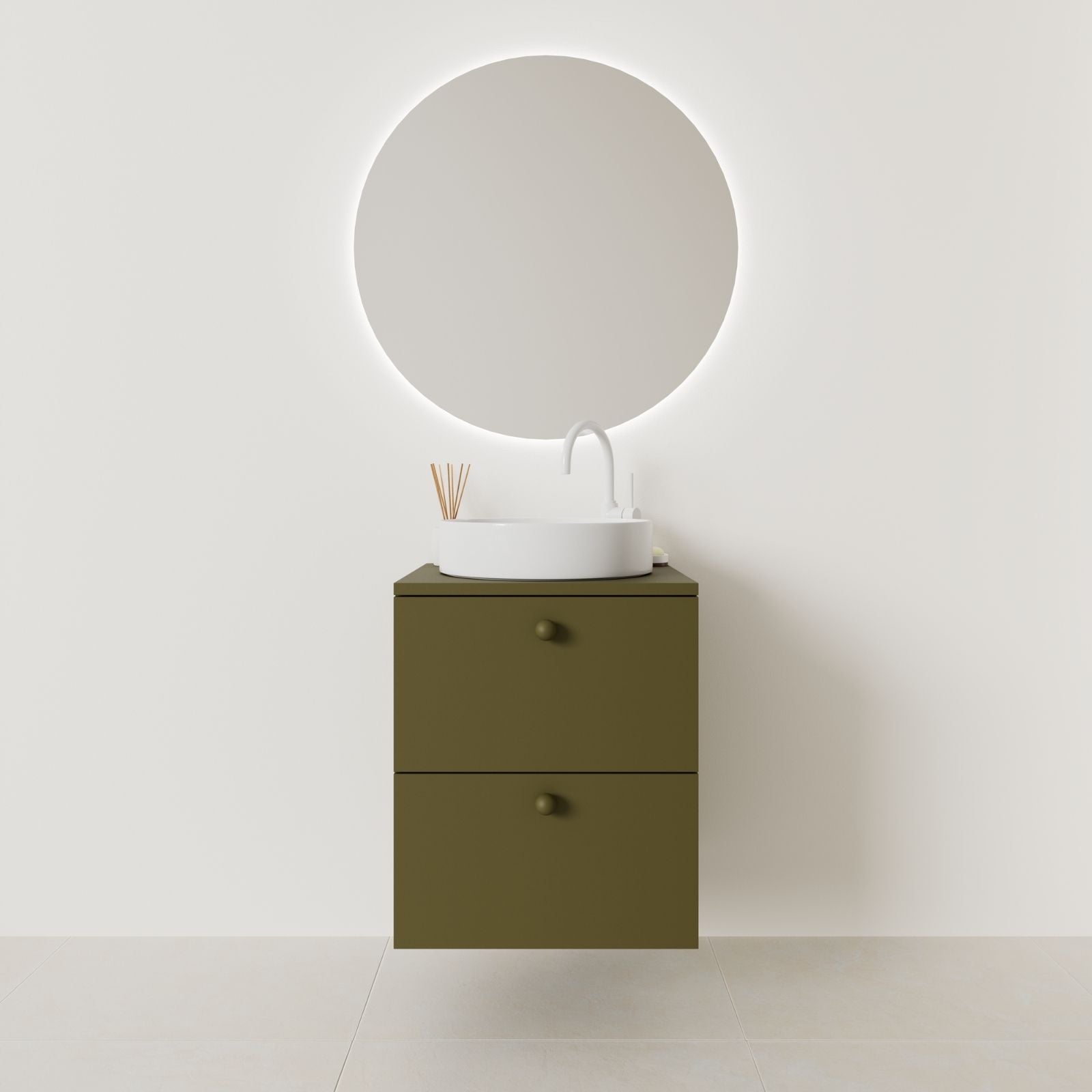 meuble salle de bain marco 50 cm kaki façade lisse vue face