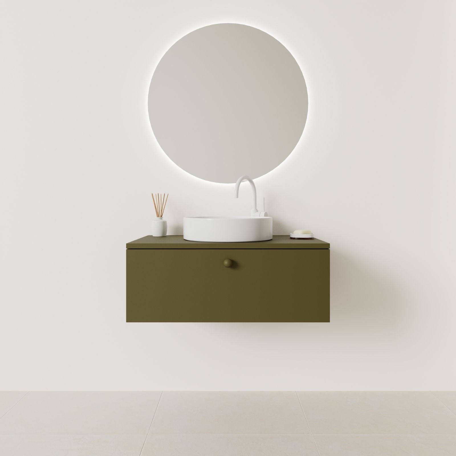 meuble salle de bain mino 80 cm kaki façade lisse vue face