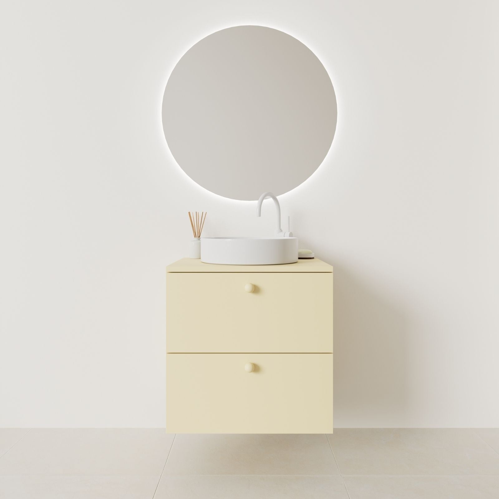 meuble salle de bain marco 60 cm jaune façade lisse vue face