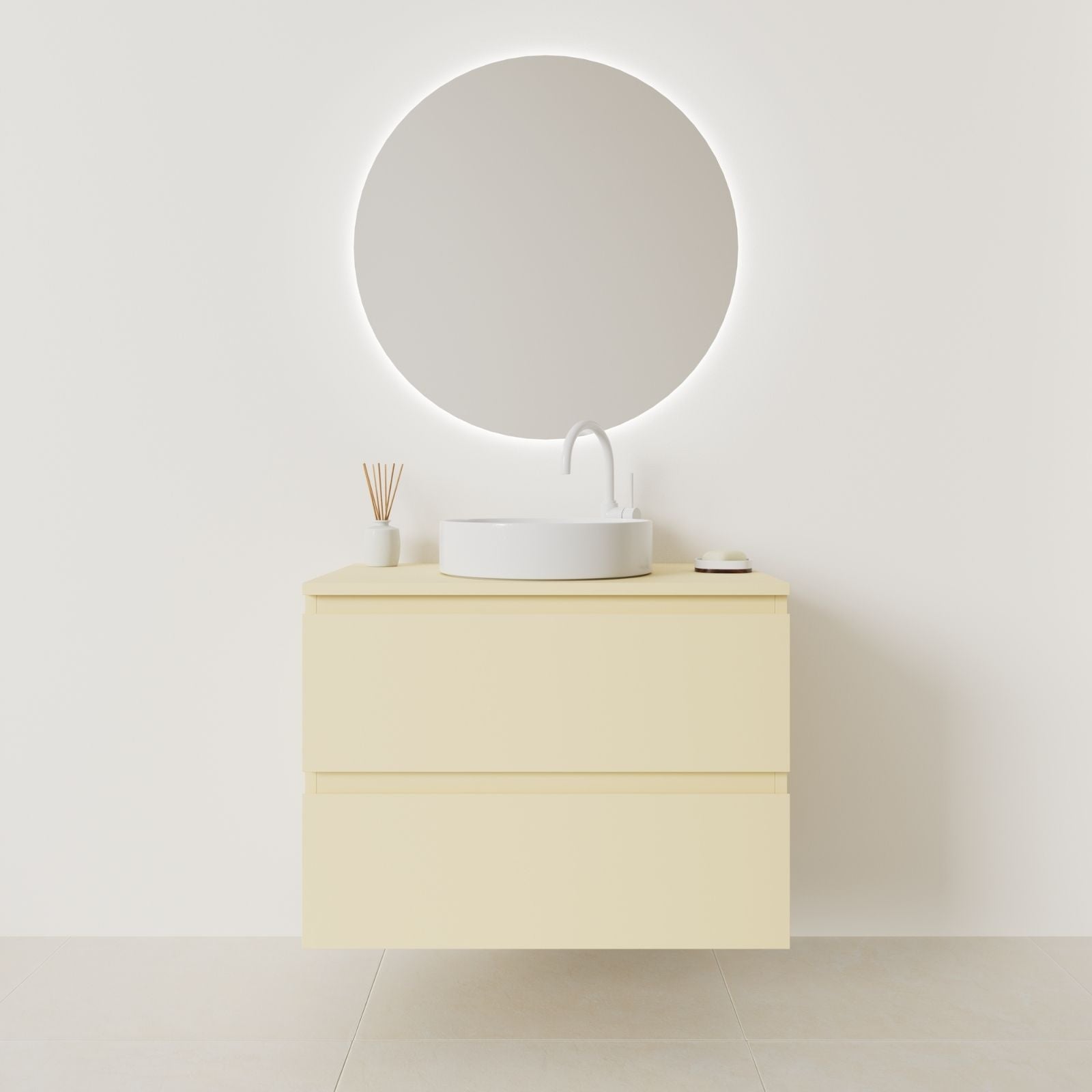 meuble salle de bain marco 80 cm jaune façade prise de main vue face