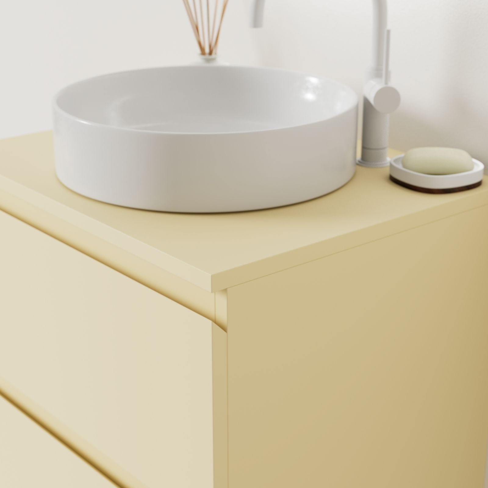 meuble salle de bain marco jaune 60 cm façade prise de main vue angle