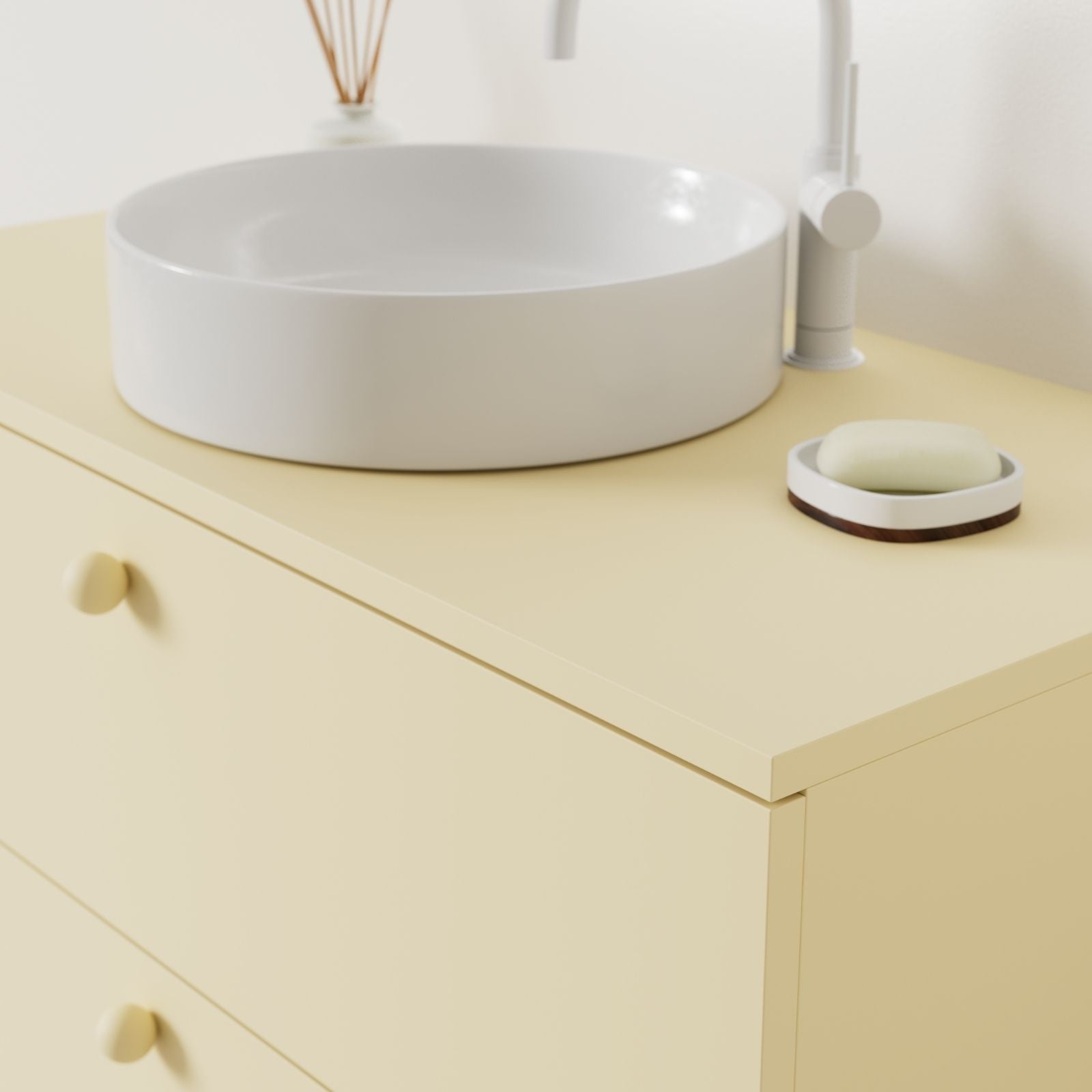 meuble salle de bain marco jaune 100 cm avec vasque posé vue angle