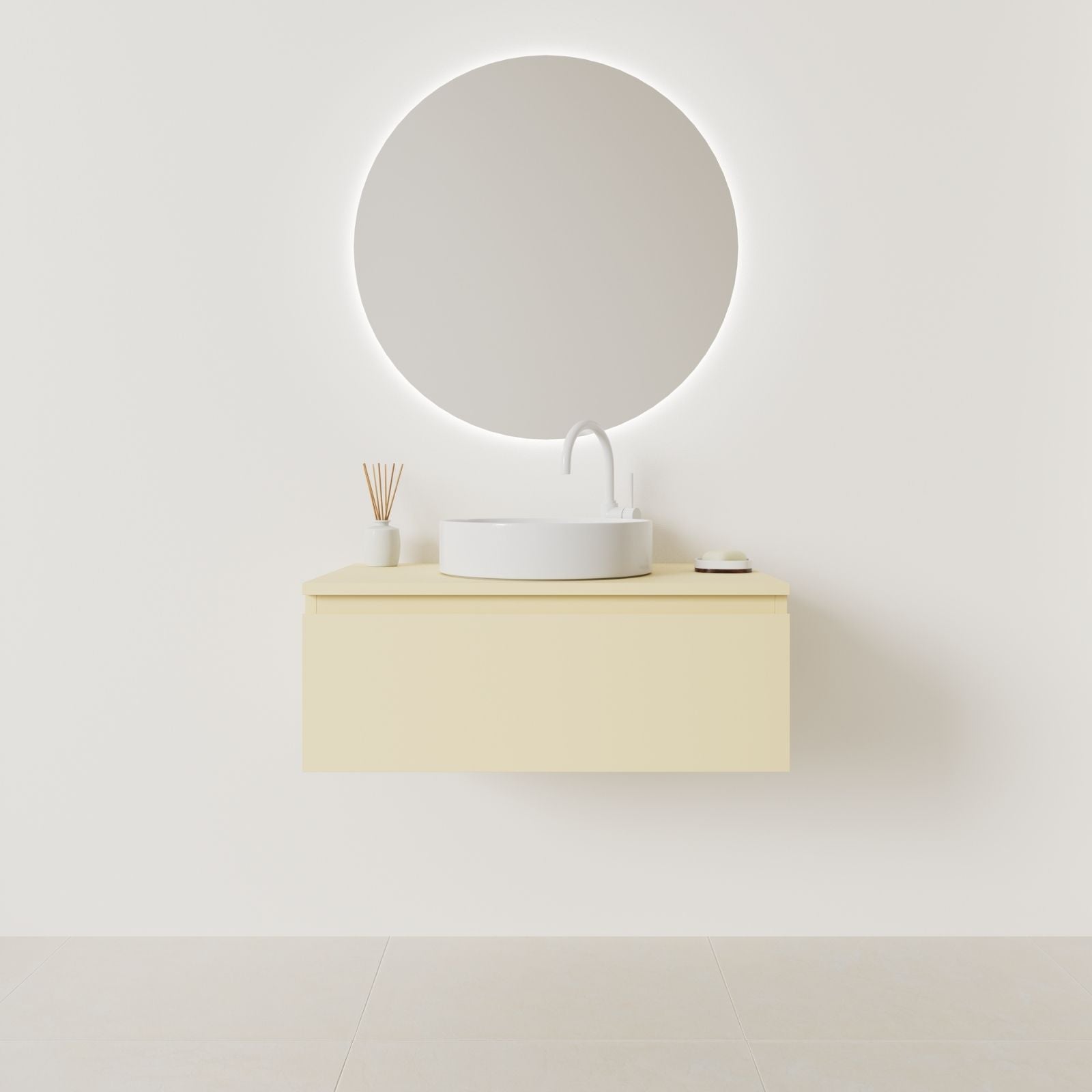 meuble salle de bain mino 80 cm jaune façade prise de main vue face