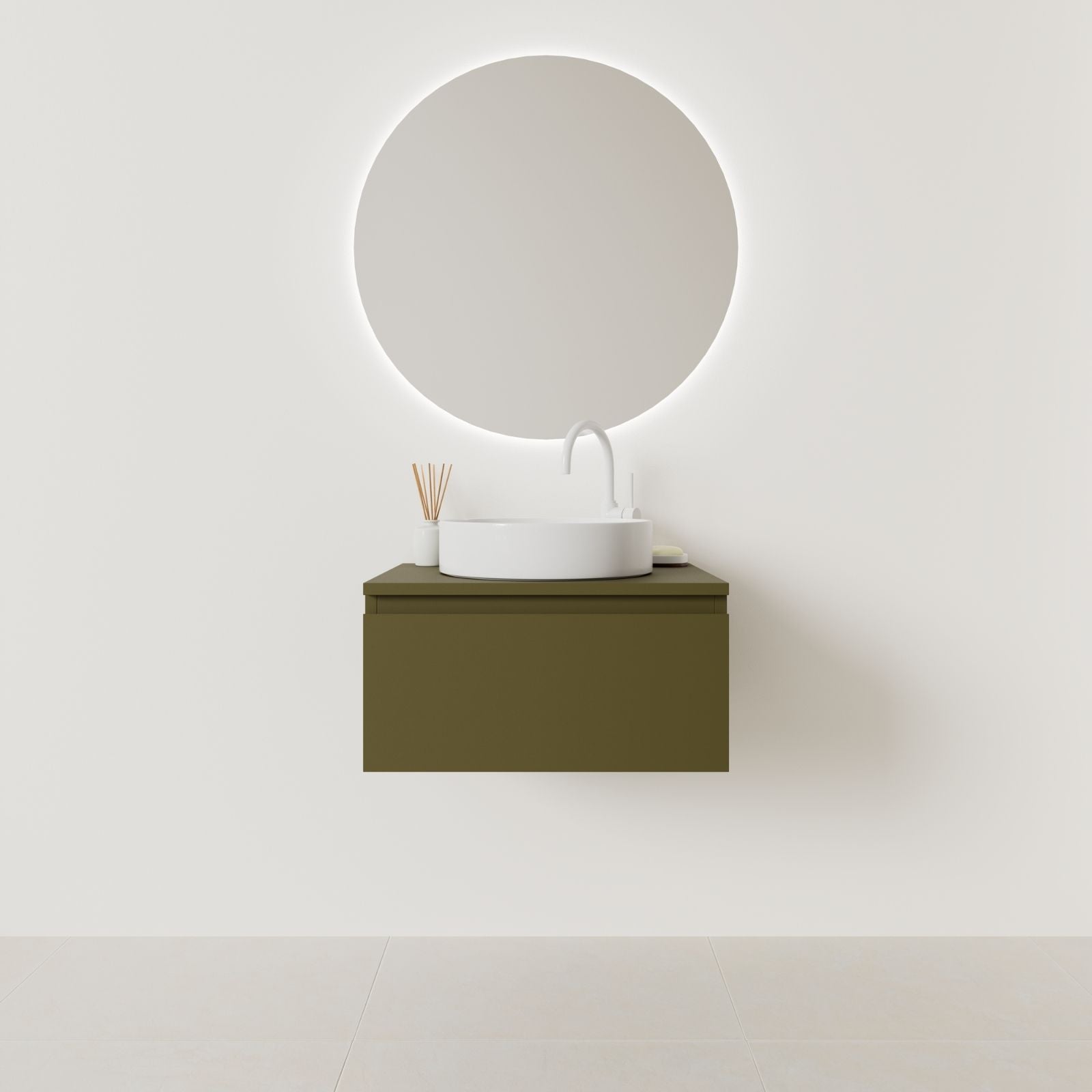 meuble salle de bain mino 60 cm kaki façade prise de main vue face
