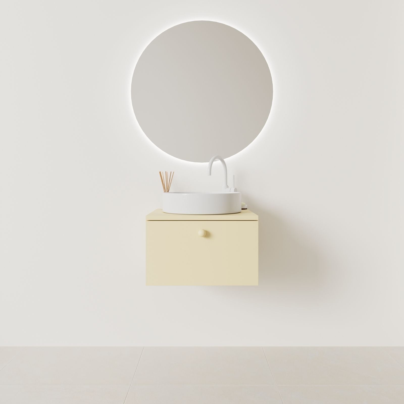 meuble salle de bain mino 50 cm jaune façade lisse vue face
