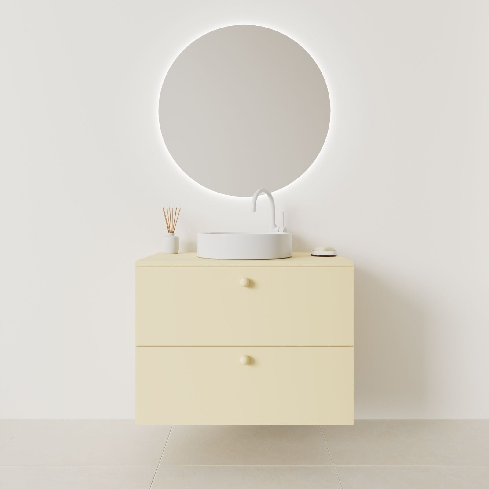 meuble salle de bain marco 80 cm jaune façade lisse vue face