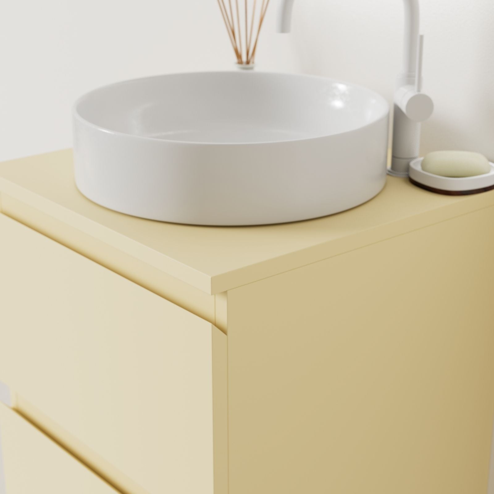 meuble salle de bain marco jaune 50 cm façade prise de main vue angle