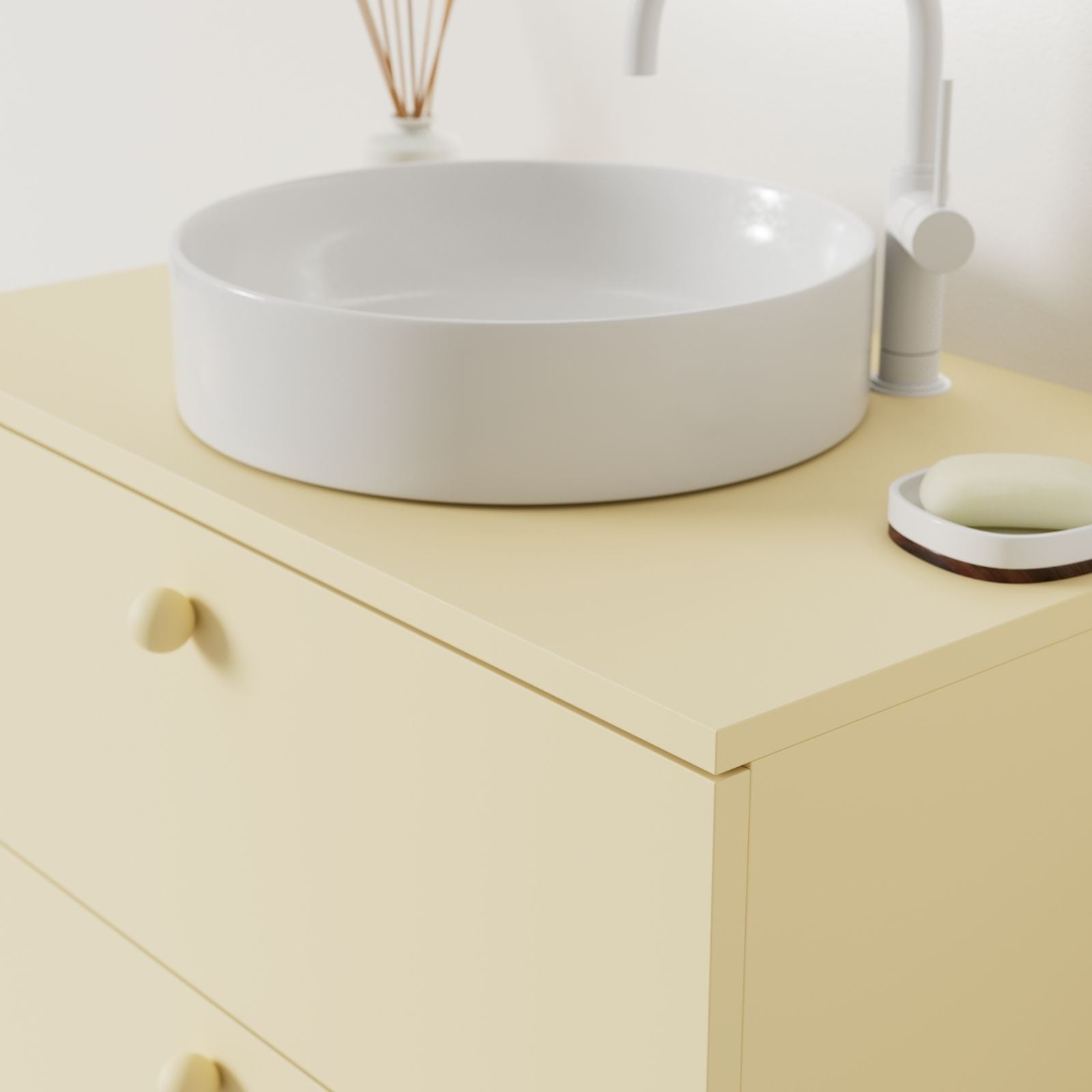 meuble salle de bain marco jaune 80 cm avec vasque posé vue angle