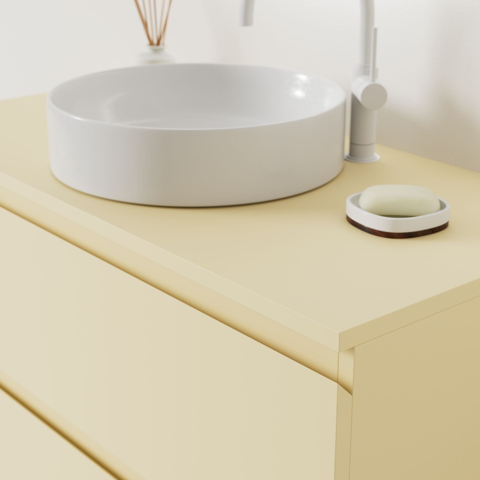 meuble salle de bain marco jaune 100 cm meuble seul suspendu poignées intégrées vue face.