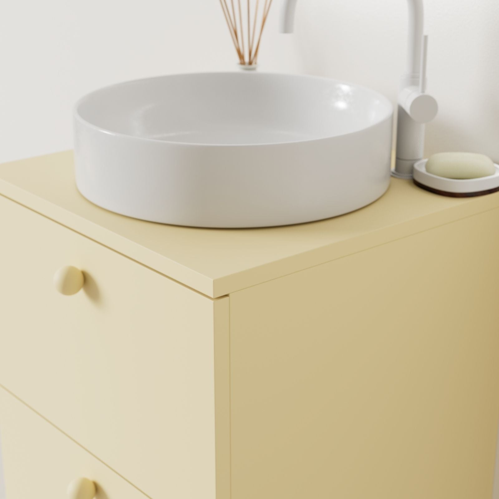 meuble salle de bain marco jaune 50 cm avec vasque posé vue angle