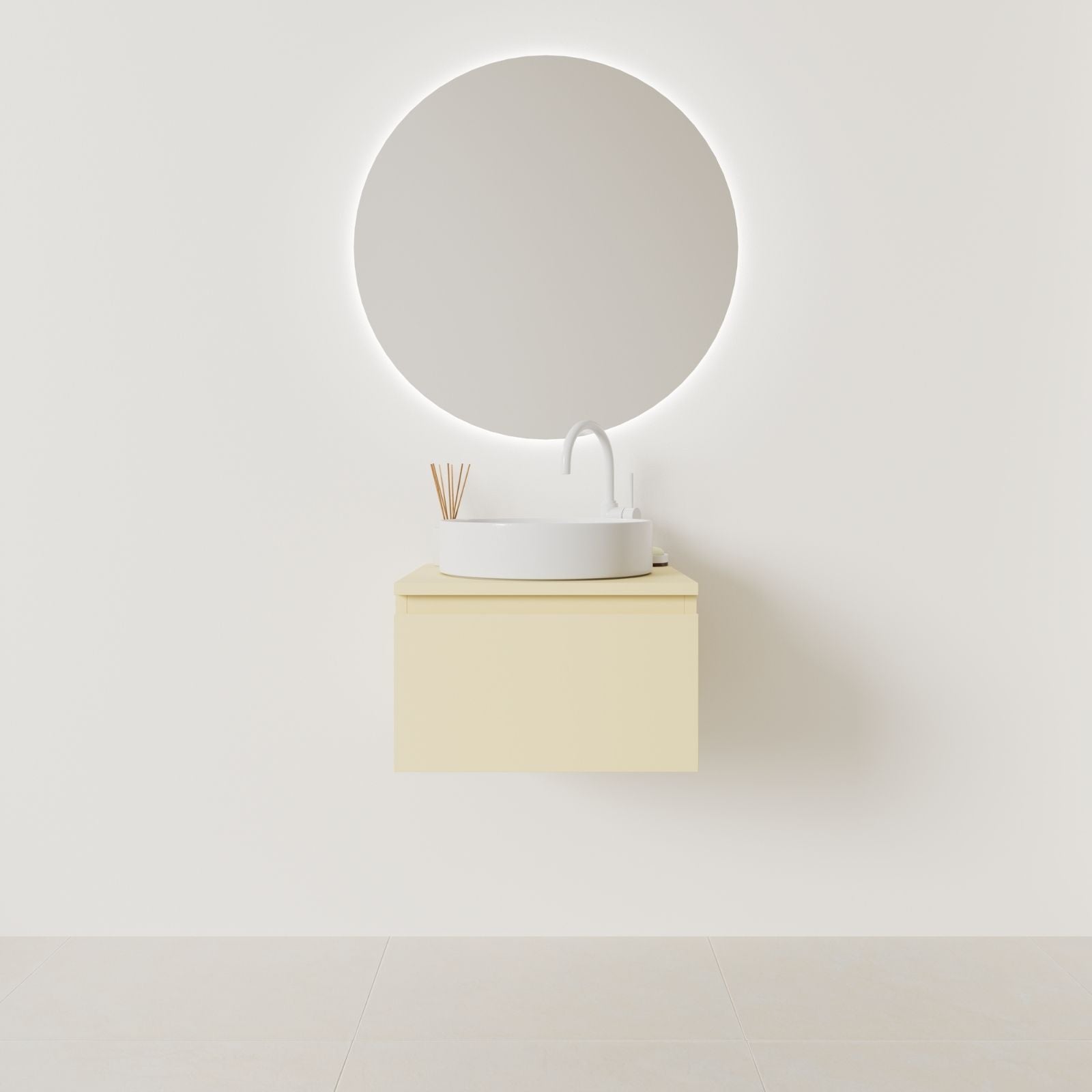 meuble salle de bain mino 50 cm jaune façade prise de main vue face