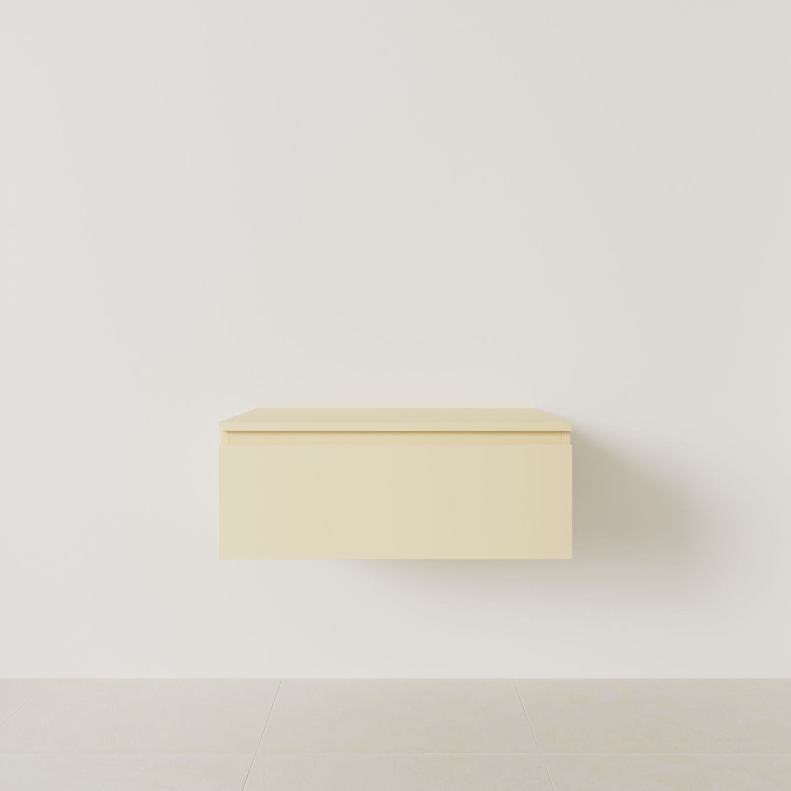 meuble salle de bain mino 80 cm jaune meuble seul suspendu poignées intégrées vue face.