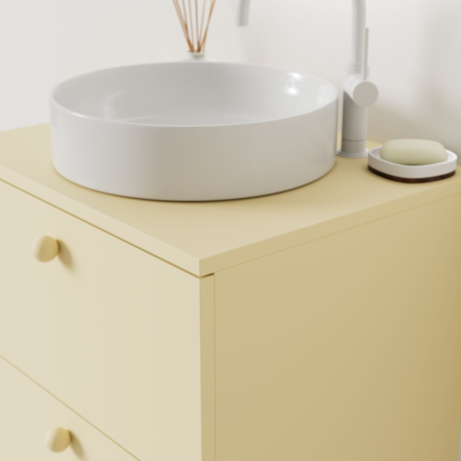 meuble salle de bain marco jaune 60 cm avec vasque posé vue angle