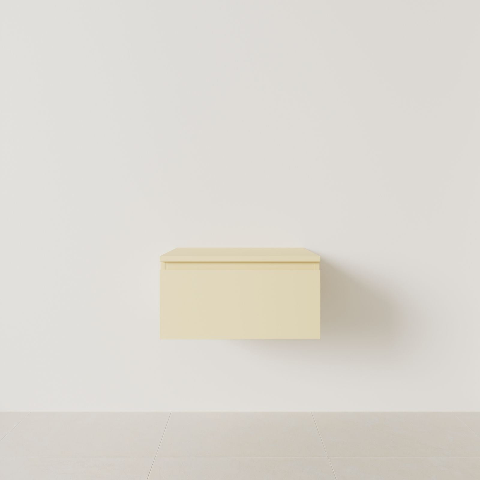 meuble salle de bain mino 60 cm jaune meuble seul suspendu poignées intégrées vue face.