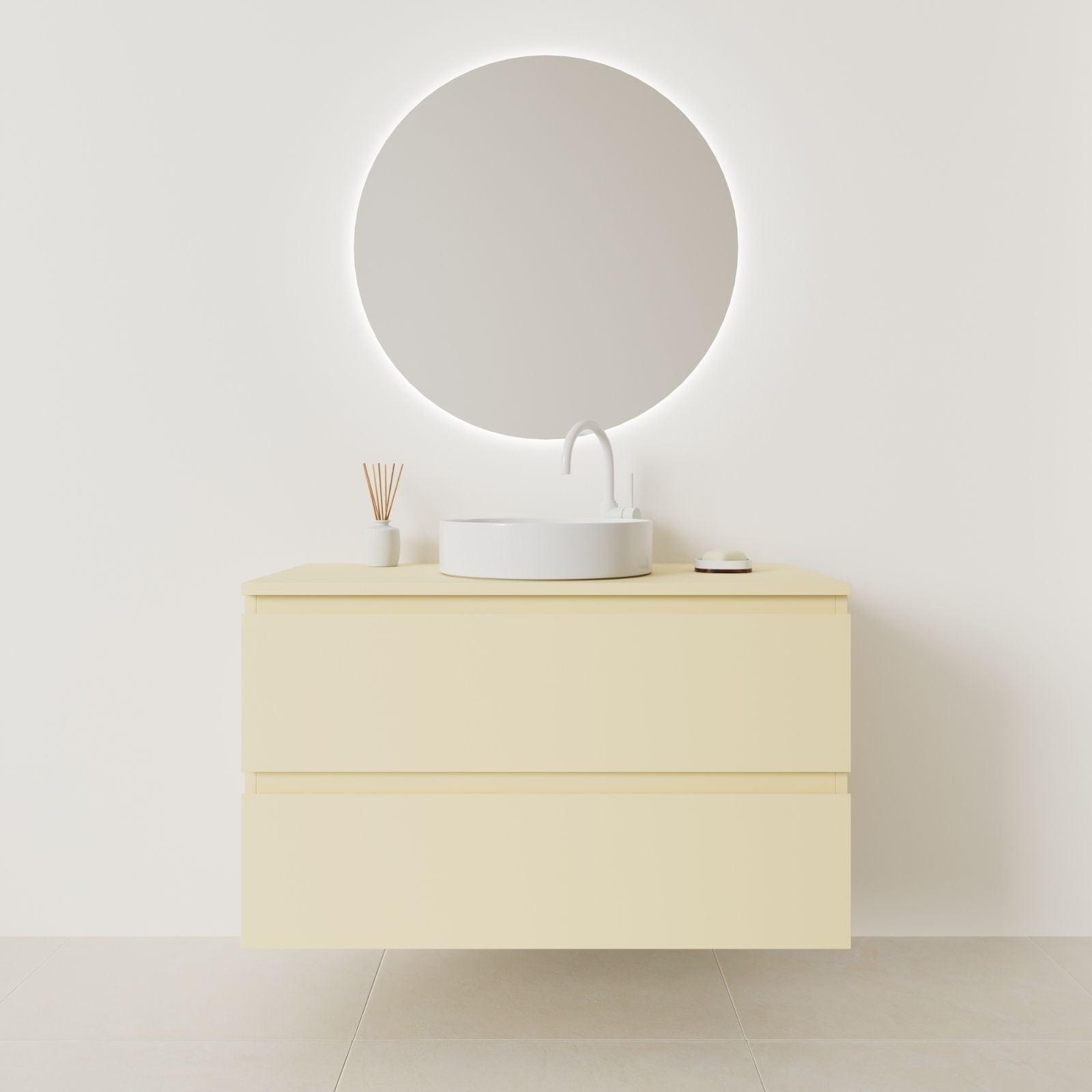 meuble salle de bain marco 100 cm jaune façade prise de main vue face