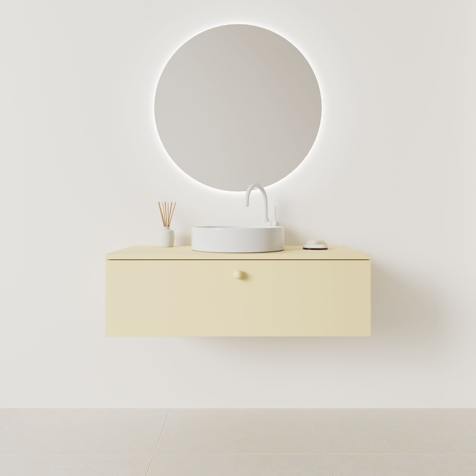 meuble salle de bain mino 100 cm jaune façade lisse vue face