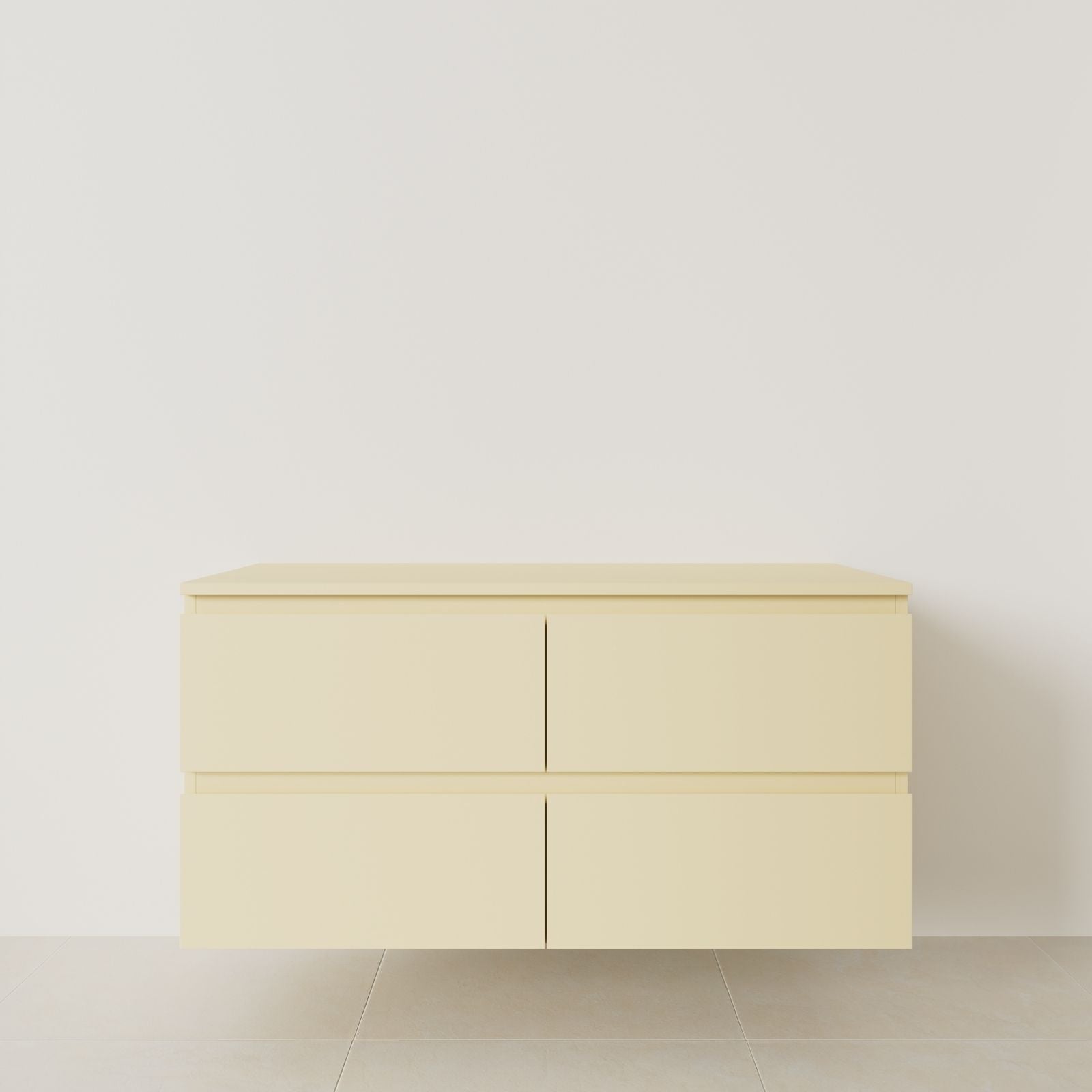 meuble salle de bain marco 120 cm double vasque suspendu jaune poignées intégrées vue face.